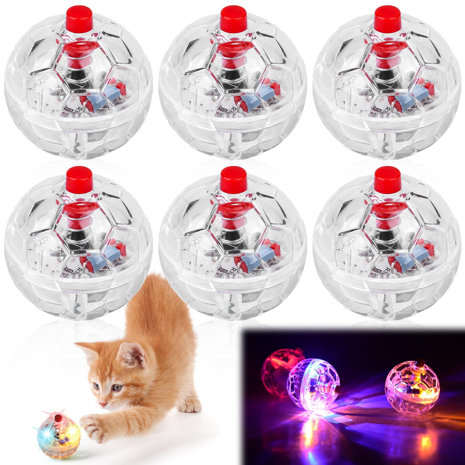 Leikurvo 6 bolas de movimiento para gatos con luz LED, bolas de movimiento para gatos con luz LED, bolas de movimiento para gatos, juguete para mascotas, juguete interactivo para gatitos, equipo