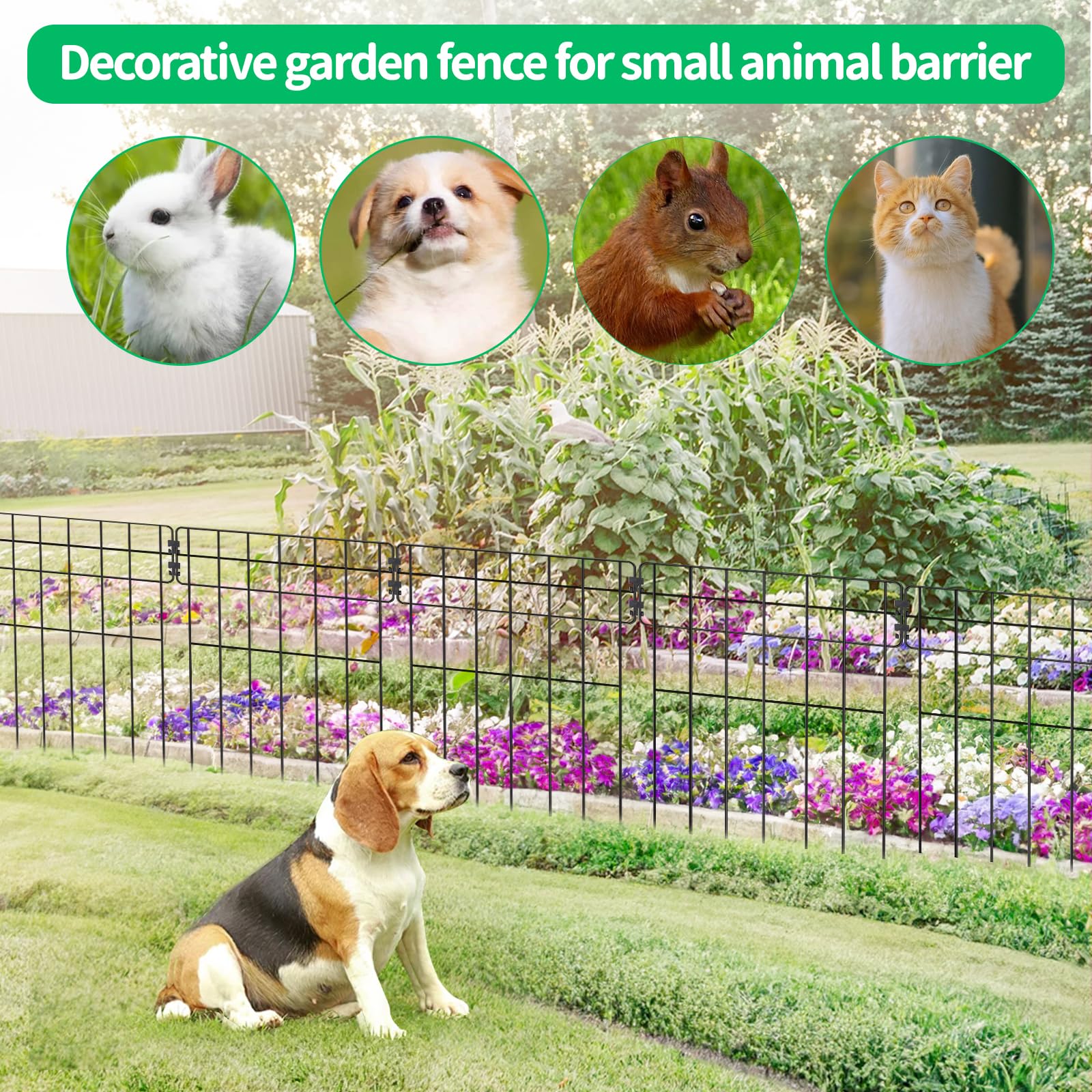 SWAWIS 12 Stück Zaun Garten Teichzaun 42x31cm Zaunelemente Metall Steckzaun Gartenzaun Mobiler Zaun Hundezaun Fences Hasenzaun Hühnerzaun Kleintierzaun für Draußen Hof Blumenbeet Garten Teich