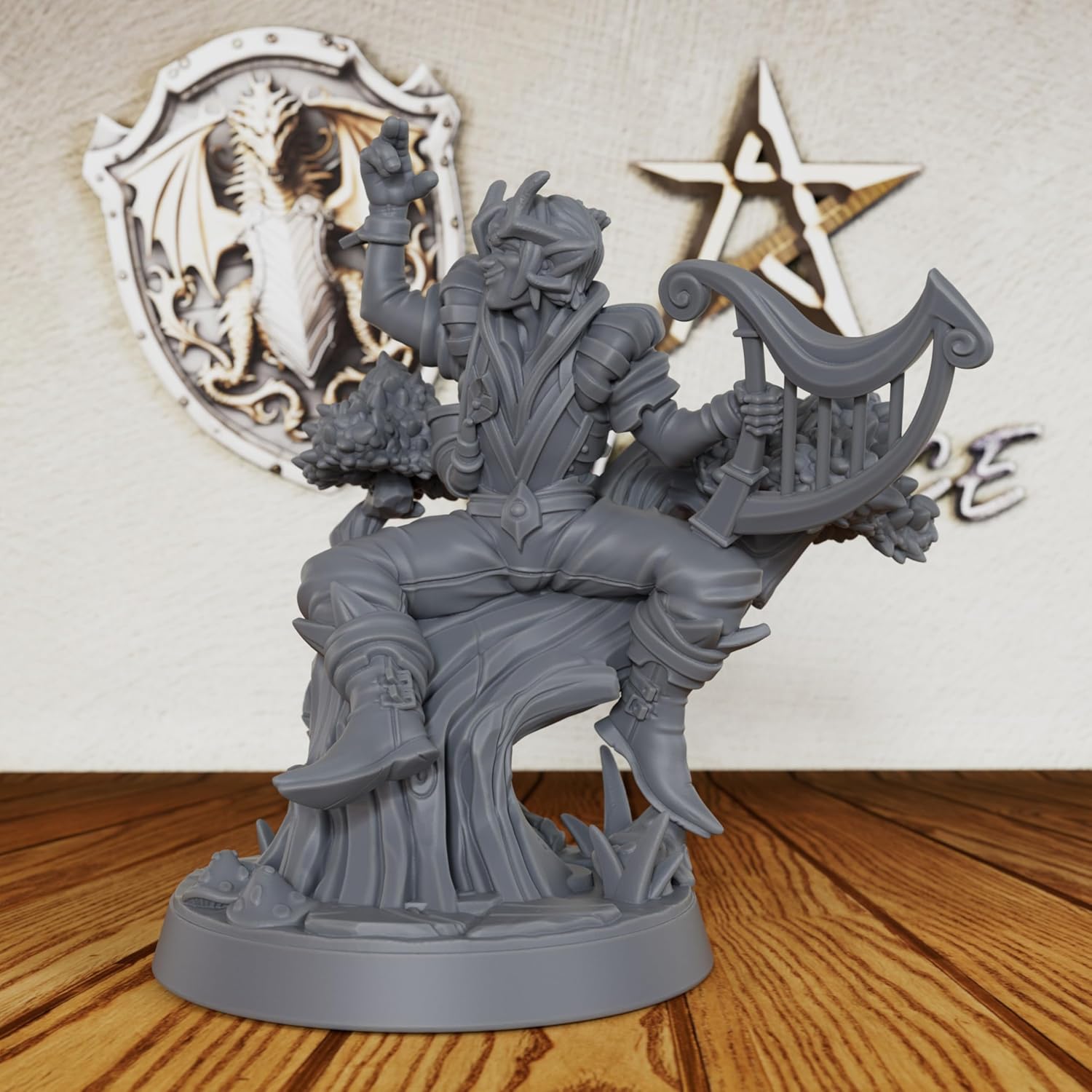 Unpainted Resin Harpist Hero for Tabletop RPG Game - 28mm Scale Fantasy Miniature Figurine for Dungeon Masters & RPG Gift - TTRPG Minis for Role Playing & Miniature Game - Elven Bard (AS529)