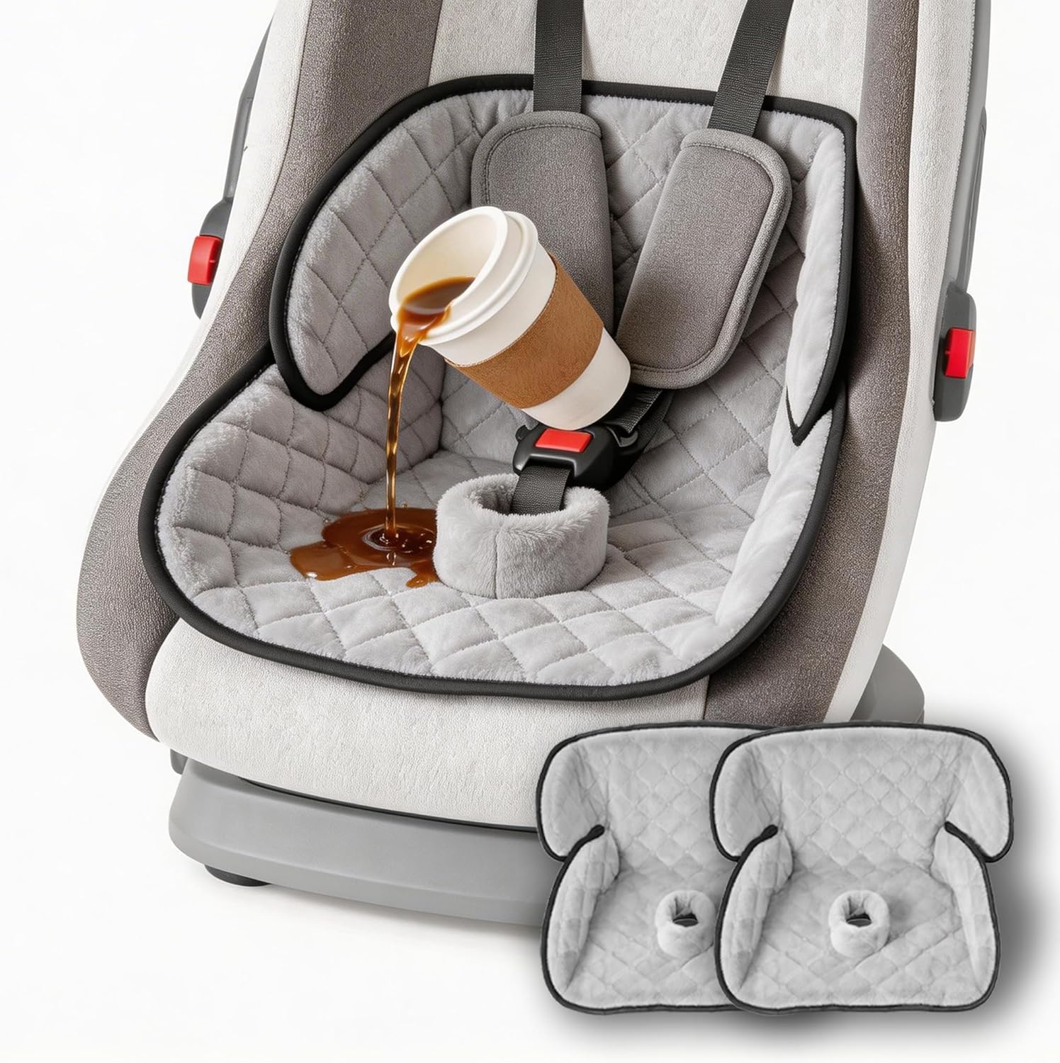Wonderkin 2-Pack Potty Training Car Seat Protector, Waterproof Car Seat Liner, Non-Slip Leak-Proof Piddle Pads,Washable Cover Fits Car Seats Strollers Bouncers, Ages 6 Months to 4 Years (Grey)