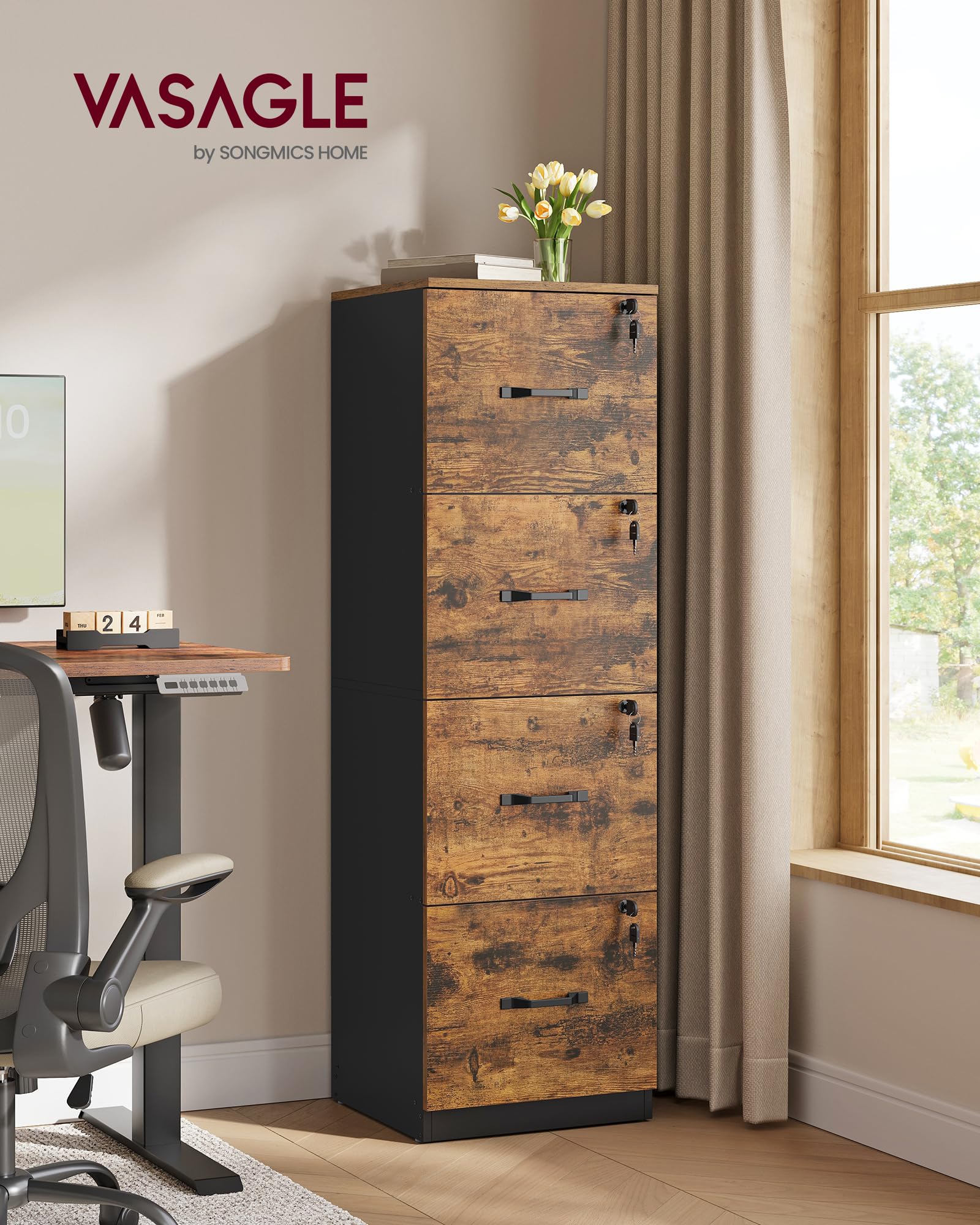 YITAHOME 3 laden archiefkasten, afsluitbare verticale archiefkast voor brief/juridisch/A4-formaat, anti-kantelbare archiefkasten met keu kaartsleuf voor thuiskantoor, wit, 45,8 x 45 x 103 cm