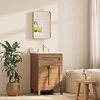 Vista 2 de TETOTE Espejo de marco dorado cepillado de 16 x 24 pulgadas, espejo de tocador de baño de latón dorado para pared, espejo enmarcado rectangular