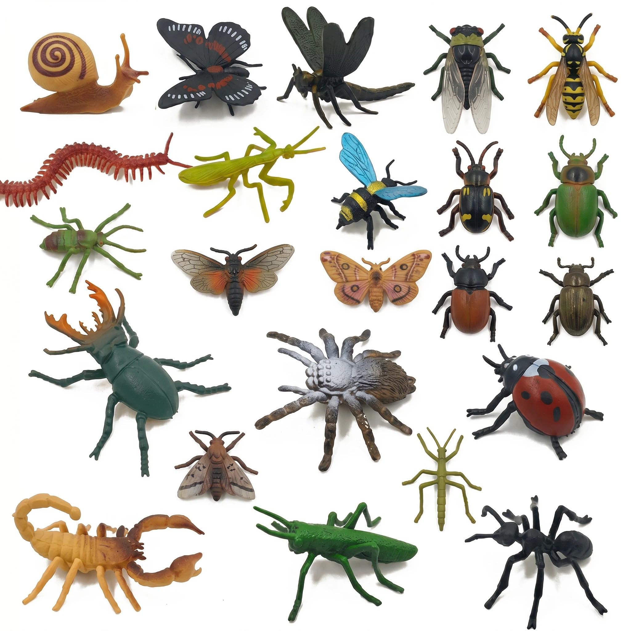 Mtbricey 24Pcs Realistic Insect Toys Plastic Bugs Mini Beasts Figures Assorted Insects Models Include Dragonfly Ladybug Educational Learning Toys for Nature Exploration Party Favors Small World Play