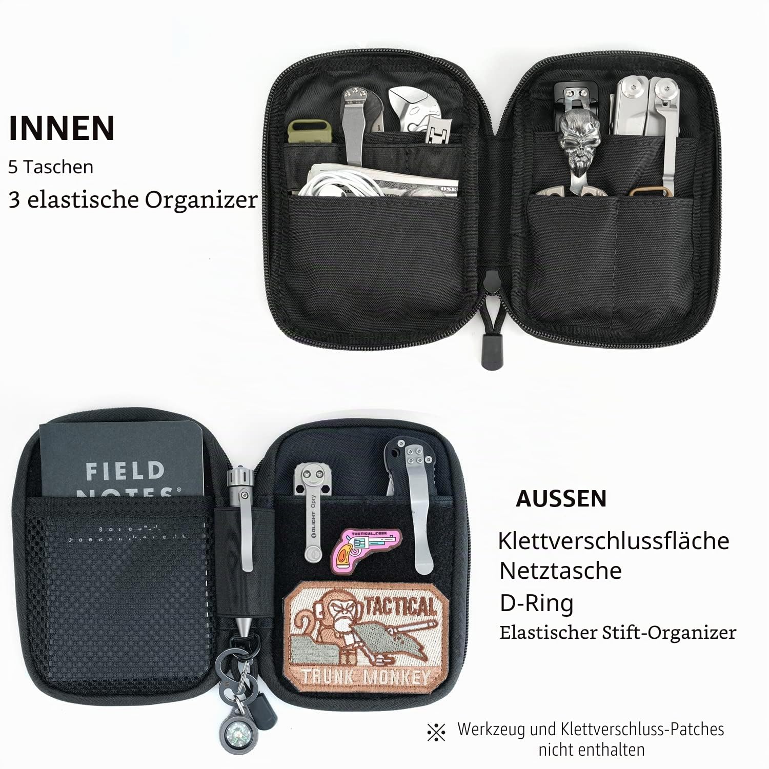 Sayram SP2/SP3 EDC Pouch Tasche Organizer, Mini Tasche für Männer, EDC Organizer Herren Tasche Klein mit Klettverschluss, Kleine Werkzeugtasche mit D-Ring, Elastische Organizer Utility Tasche