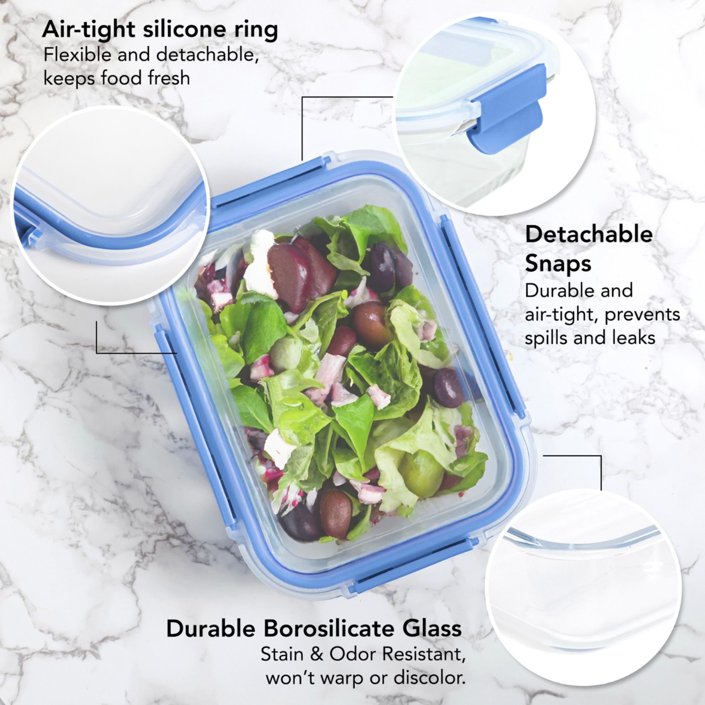 ECOBERI Glas-Mahlzeiten-Vorbereitungsbehälter mit Silikonhüllen, 3-teiliges Set für 4,5 Tassen, Borosilikatglas, Lebensmittelaufbewahrung mit auslaufsicheren Deckeln, geeignet für Backofen, Mikrowelle