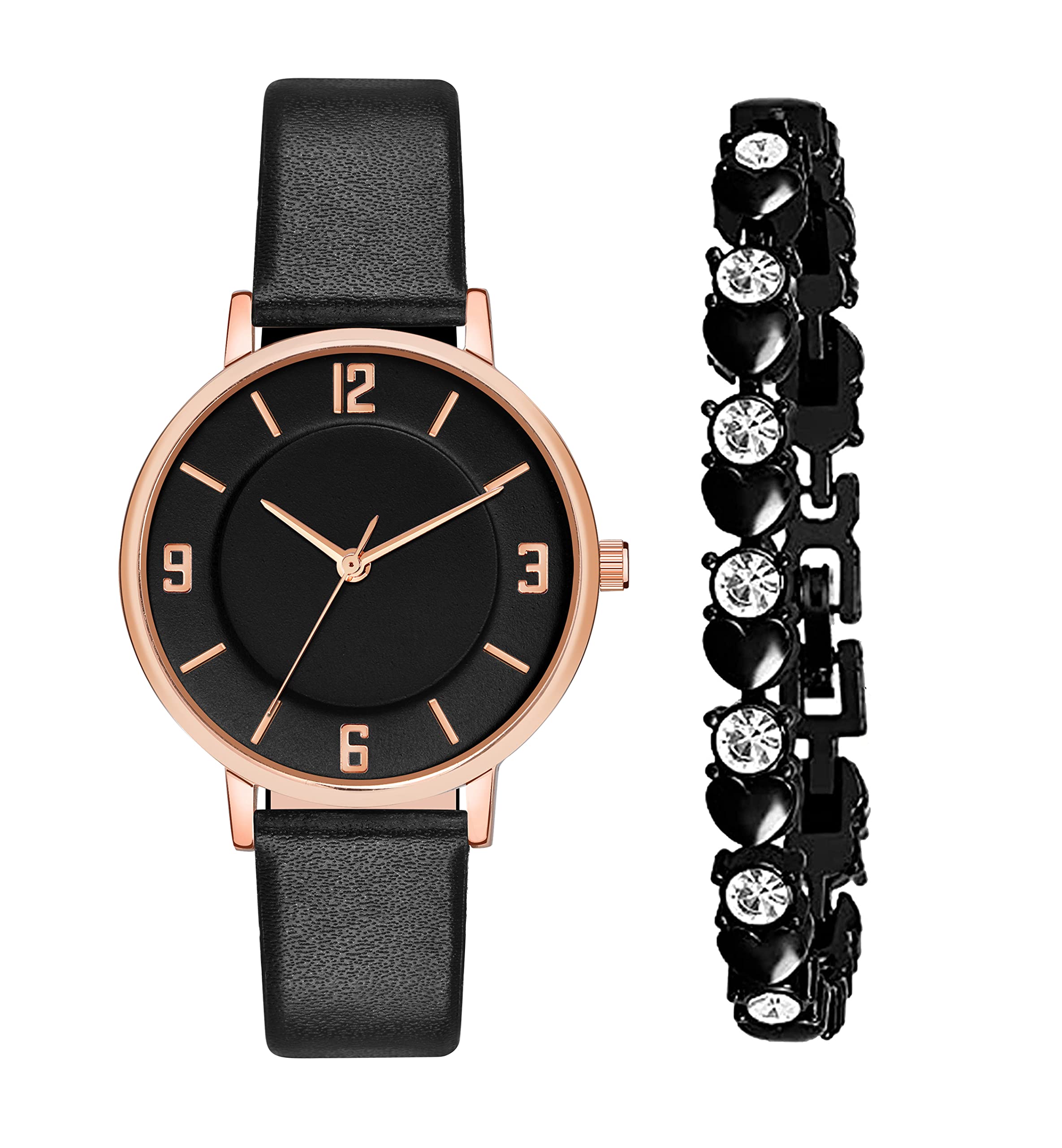 CORXIL Analogue Womens and Girls Watch Black Bracelet Combo for Girls & Womens Watch and Bracelet Combo Black Dial Leather Belt Watch with Bracelet (Set of 2) (B0B5FCVQ8M) Amazon Price History, Amazon Price Tracker