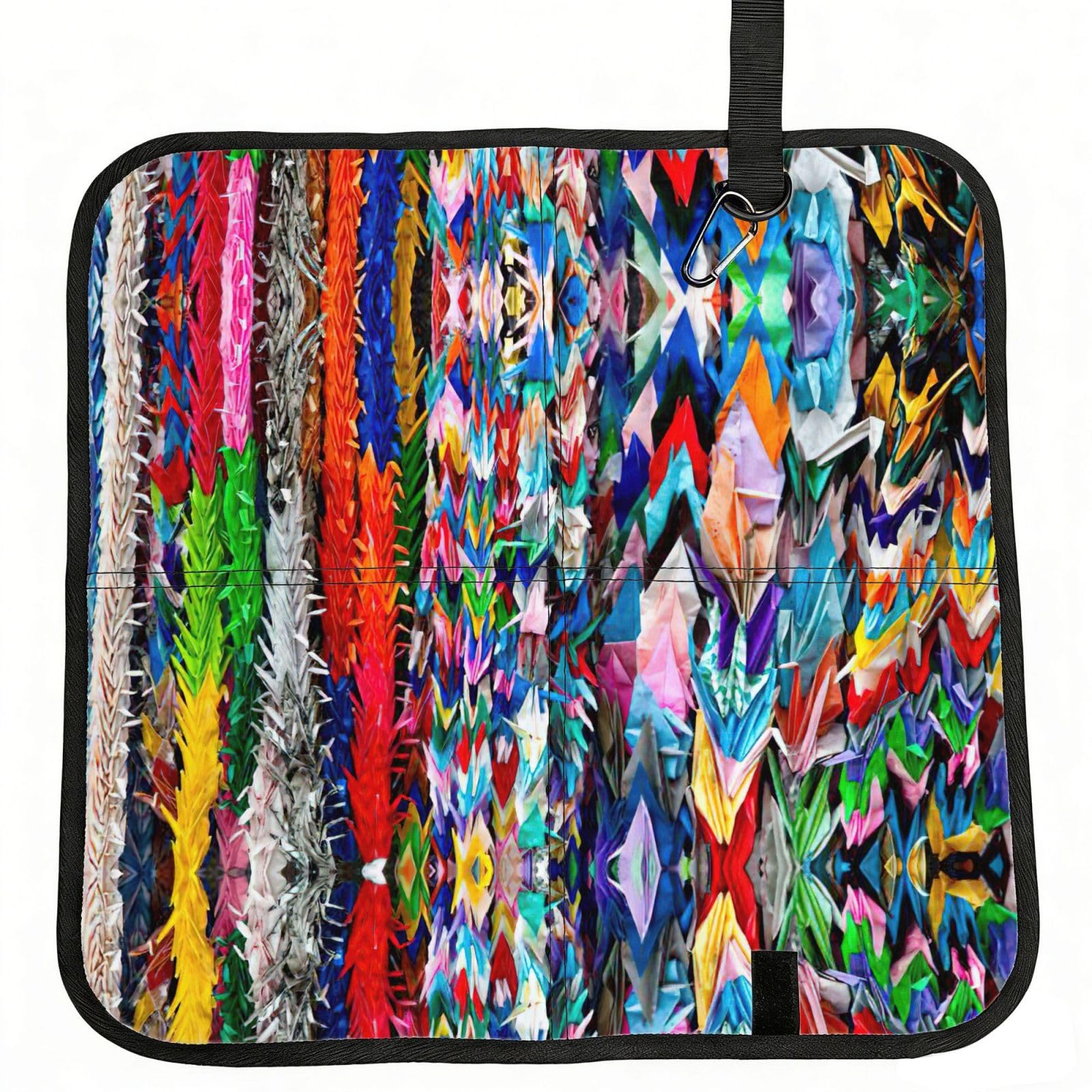 SDEGTHO Origami Multicolor Papercraft Cranes Printed Foldable Seat Pad with Closure, Lightweight Cushion for Airplane Travel Camping