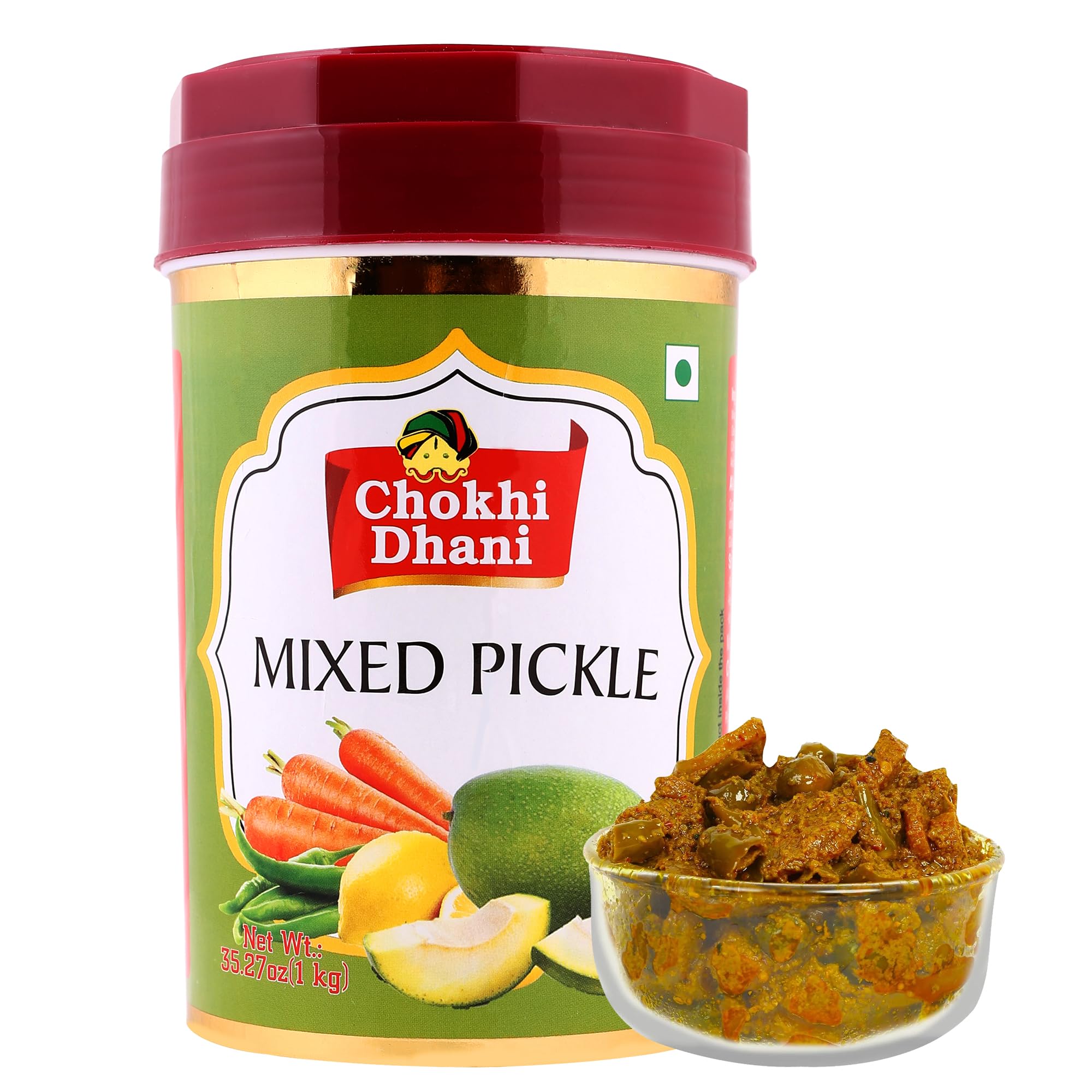 Chokhi Dhani Mixed Pickle | Spicy Indian Achar with Mango, Carrot, Chili & Lime | Traditional Masala Blend | No Preservatives | Homemade Taste | Pack of 1, 1Kg