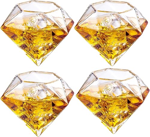 Vista 15 de Juego de 2 copas de whisky y vino con diamantes iridiscentes de 10 onzas, vino, whisky, agua, en forma de diamante, colección Diamonds Sparkle