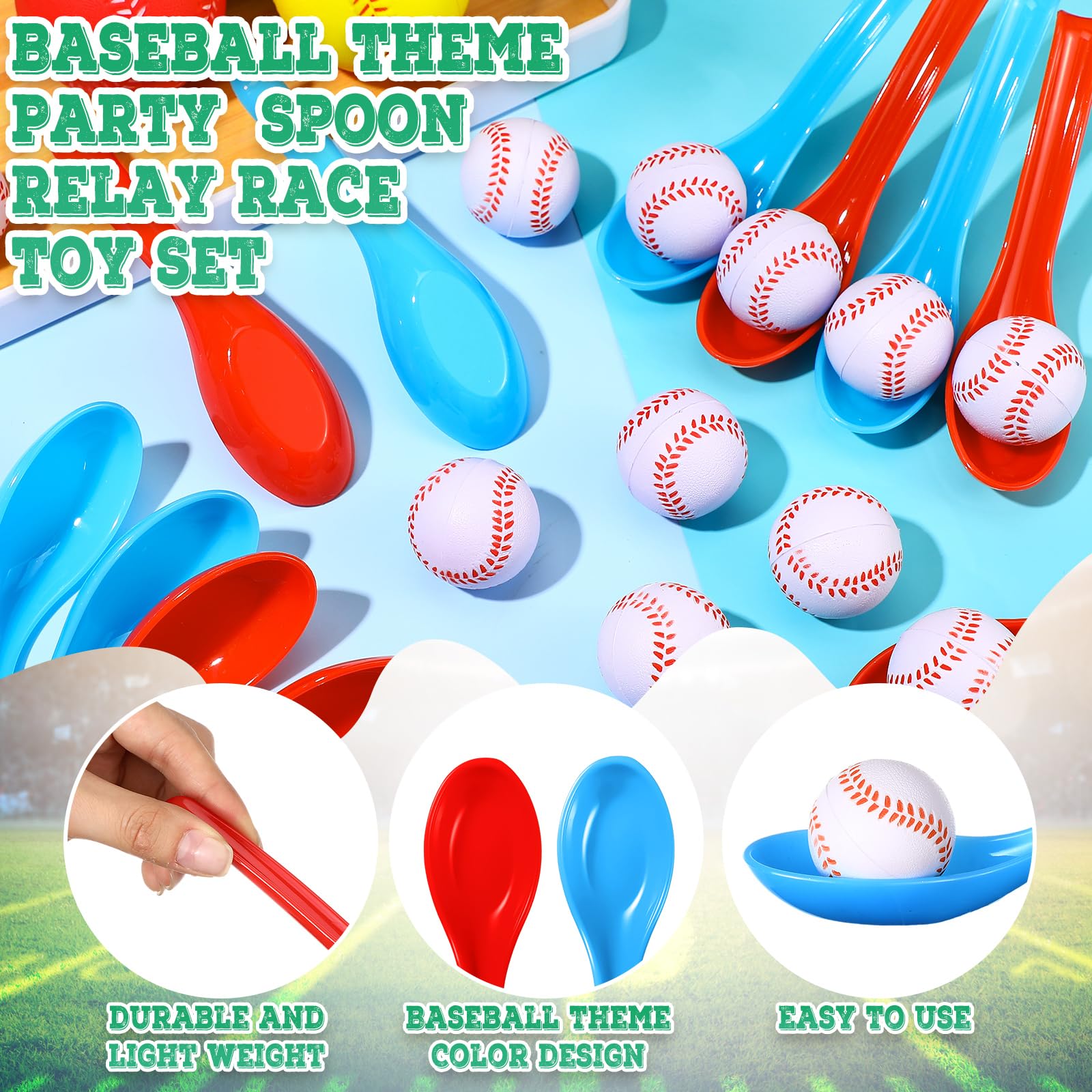 PullCrease 12 Pack Baseball Theme Party Game Spoon Relay Race Toy Set for Kids Adults Baseball Foam Ball and Spoon Race Game for Sports Party Indoor Outdoor School Class Birthday - Image 3