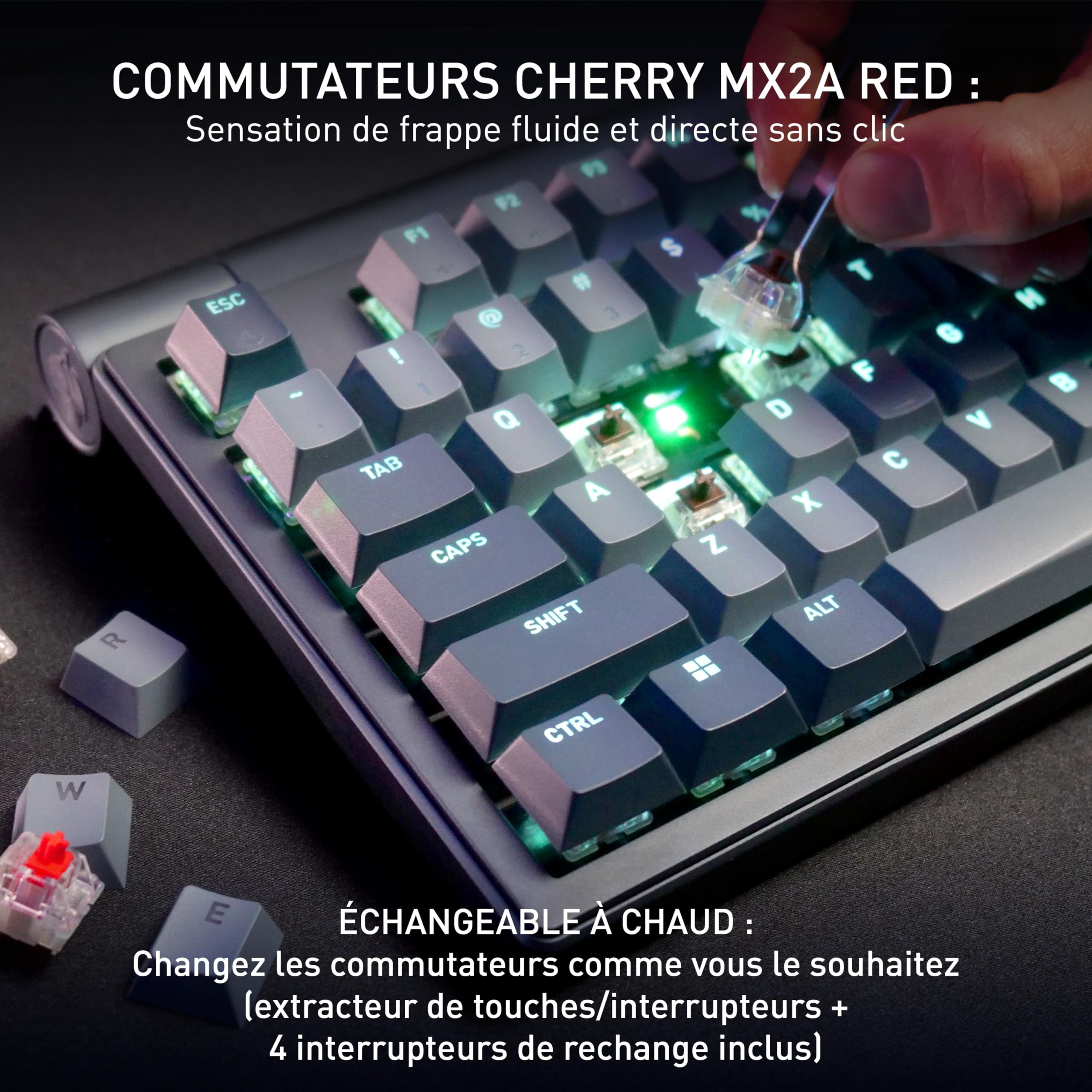 CHERRY XTRFY MX 8.3 TKL Wireless, Clavier de Jeu Mécanique sans Pavé Numérique, Disposition Française (AZERTY), Switches MX2A Red Hot Swappable, Starfall Grey