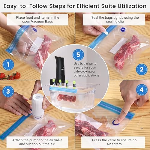 Miniatura 8 de BLITZHOME Bolsas selladoras al vacío para alimentos, 3 tamaños, paquete de 30 con bomba de vacío, 15 bolsas reutilizables para Sous Vide, 5 válvulas