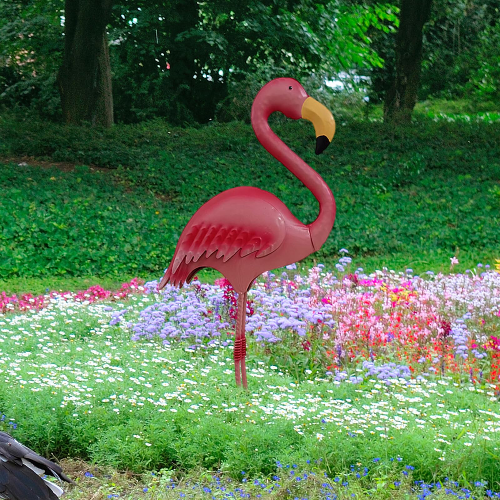 Générique Statua decorativa di fenicotteri in ferro, scultura su paletto da giardino, design resistente alle intemperie per cortile, cortili, ingresso, ornamento di prati fenicotteri rosa per giardino