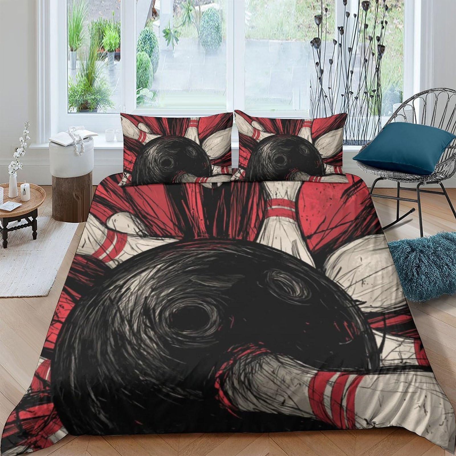 Ctjqhvkz Style-5 3D Printed Bowling Ball Fitted Sheet Microfiber Soft Striped Pins Bed Cover For Bedroom Guest Room Decor Gift Single（135X200cm）
