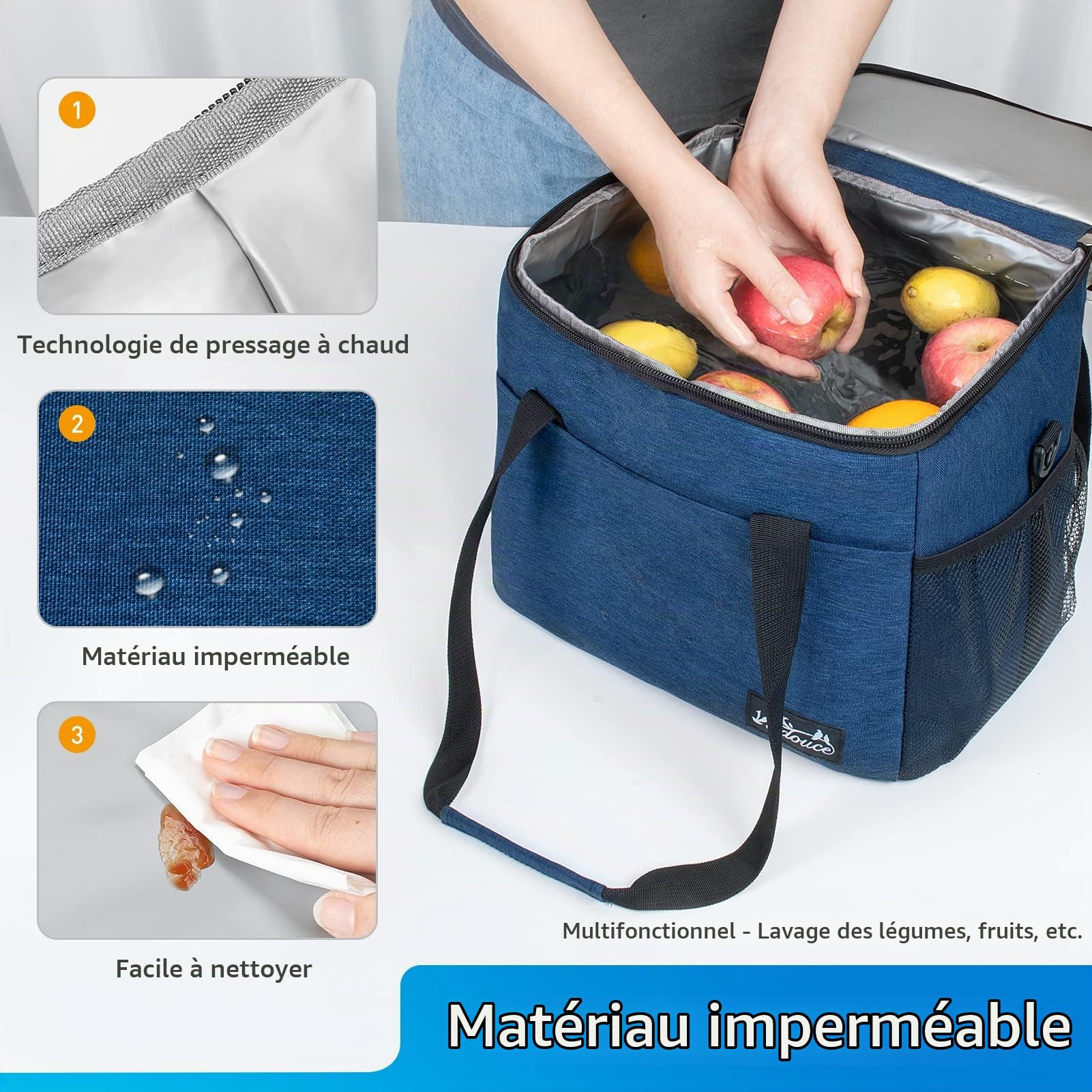 Viedouce Sac Glacière Isotherme Extensible pour Hommes Femmes, Doubles Compartiments Étanches Sac de Pique-Nique avec Bandoulière & Ouvreur de Bière pour Déjeuner/Camping/Voyage (Bleu, 30L)