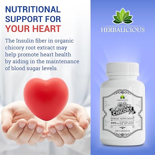 Miniatura 2 de HERBALICIOUS Suplemento de raíz de achicoria, 500 mg de inulina orgánica en polvo prebiótico para mujeres y hombres, apoyo herbario natural para el