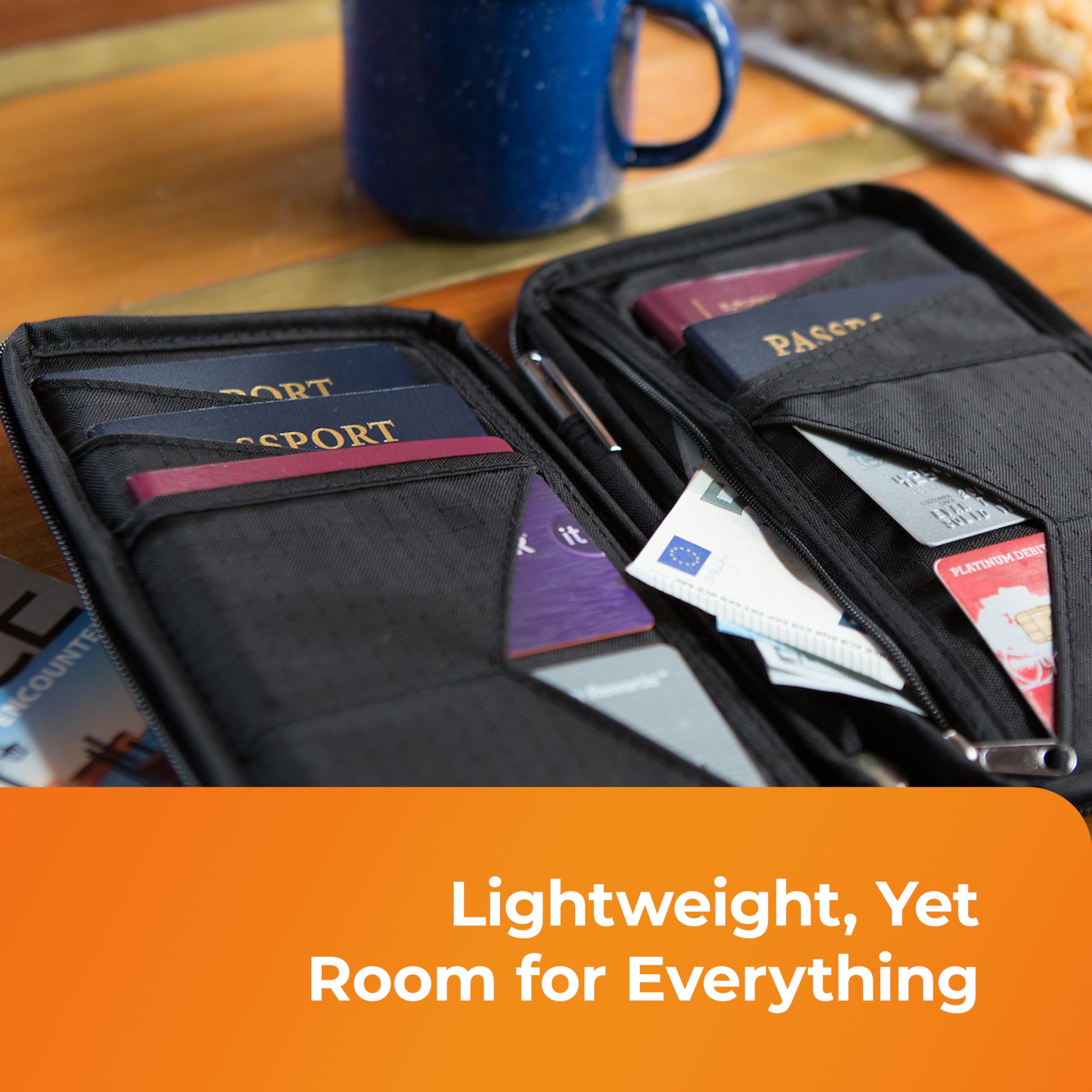 Zero Grid RFID Passport Holder & Travel Wallet, Zippered Wallet for Men & Women, Fits Passport, Cards, Cash, Tickets, ID, Sim Card; Premium & Compact Travel Document Holder - Rose Pink: Family Black