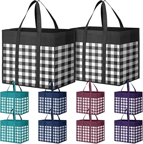 WISELIFE Bolsas de compras reutilizables para comestibles, paquete de 10 bolsas grandes plegables a granel, bolsas ecológicas para productos