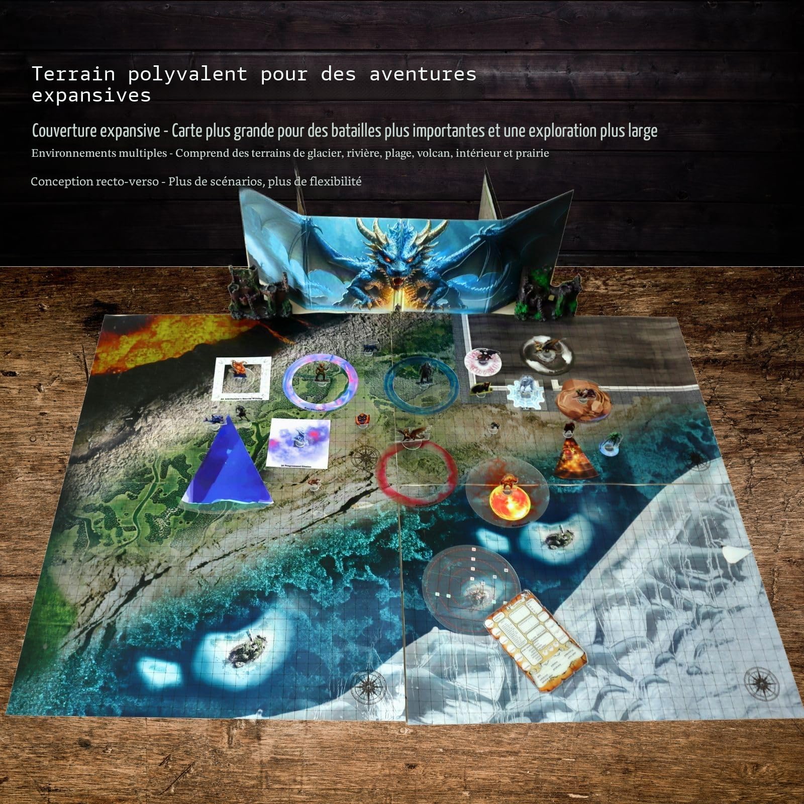 Carte Kit de Démarrage D&D 8 Terrain Scénarios Donjons et Dragons Grille de Terrain de Combat TTRPG Tapis de Jeu de Combat Pathfinder Accessoire DND Grid Game Warhammer Mat et Jeu de Rôle