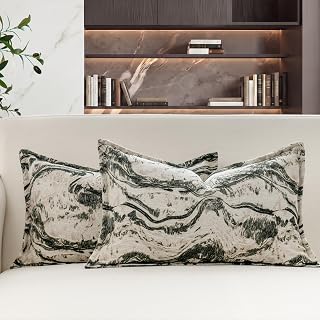 MATTINS Boho Marble Textured Lumbar Pillow Covers 12x20, Set of 2, Green