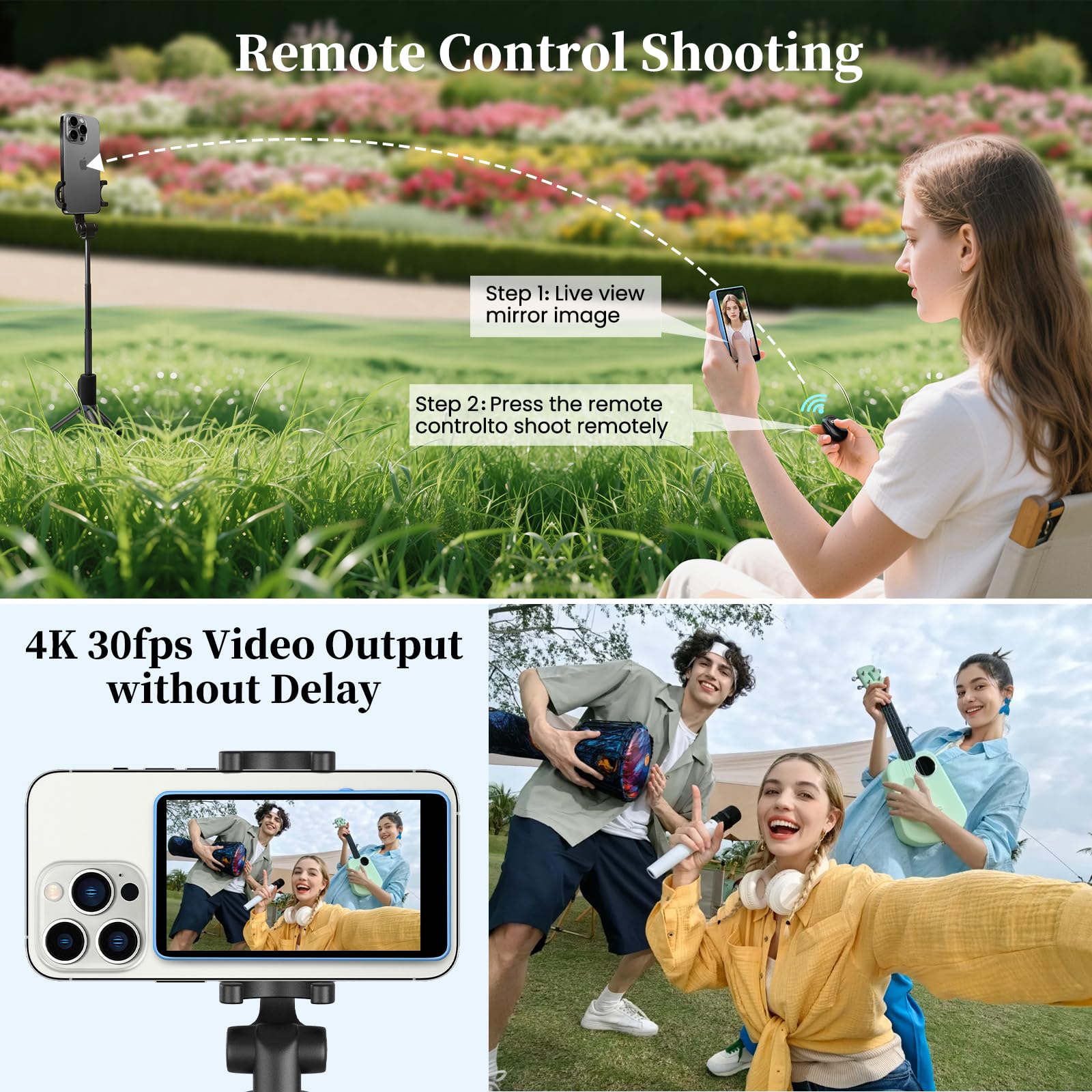 Écran de Moniteur Selfie pour Téléphone, 3 Niveaux de Luminosité, Télécommande Bluetooth 4K 60 fps, écran de Caméra Arrière pour Selfie/Vlog/LiveStream TK, Compatible avec iPhone et Android (Bleu)