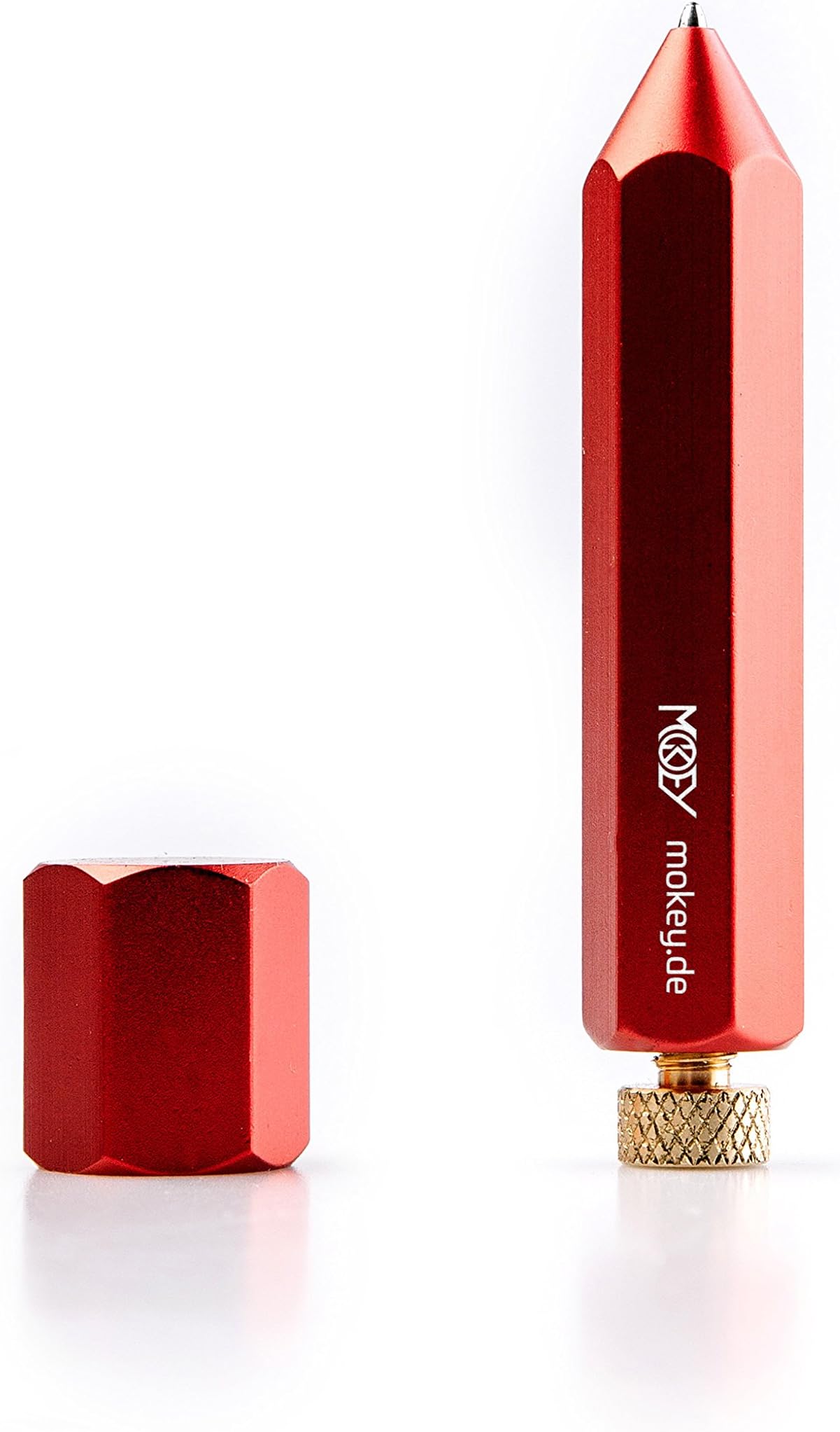 Mokey® Design Pen Pirol Small Design Ballpoint Pen with Innovative, Timeless, Mini Pen & Hex Anodized Aluminum. 100% made in Germany 72 mm apple red