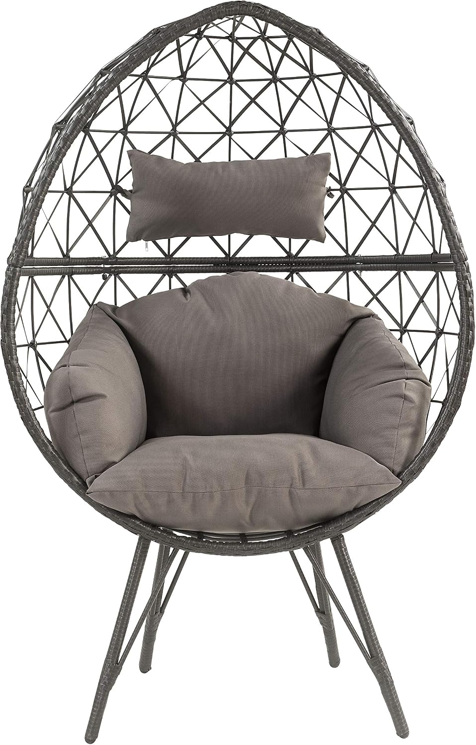 Light Gray Fabric & Black Wicker Patio Lounge Chai