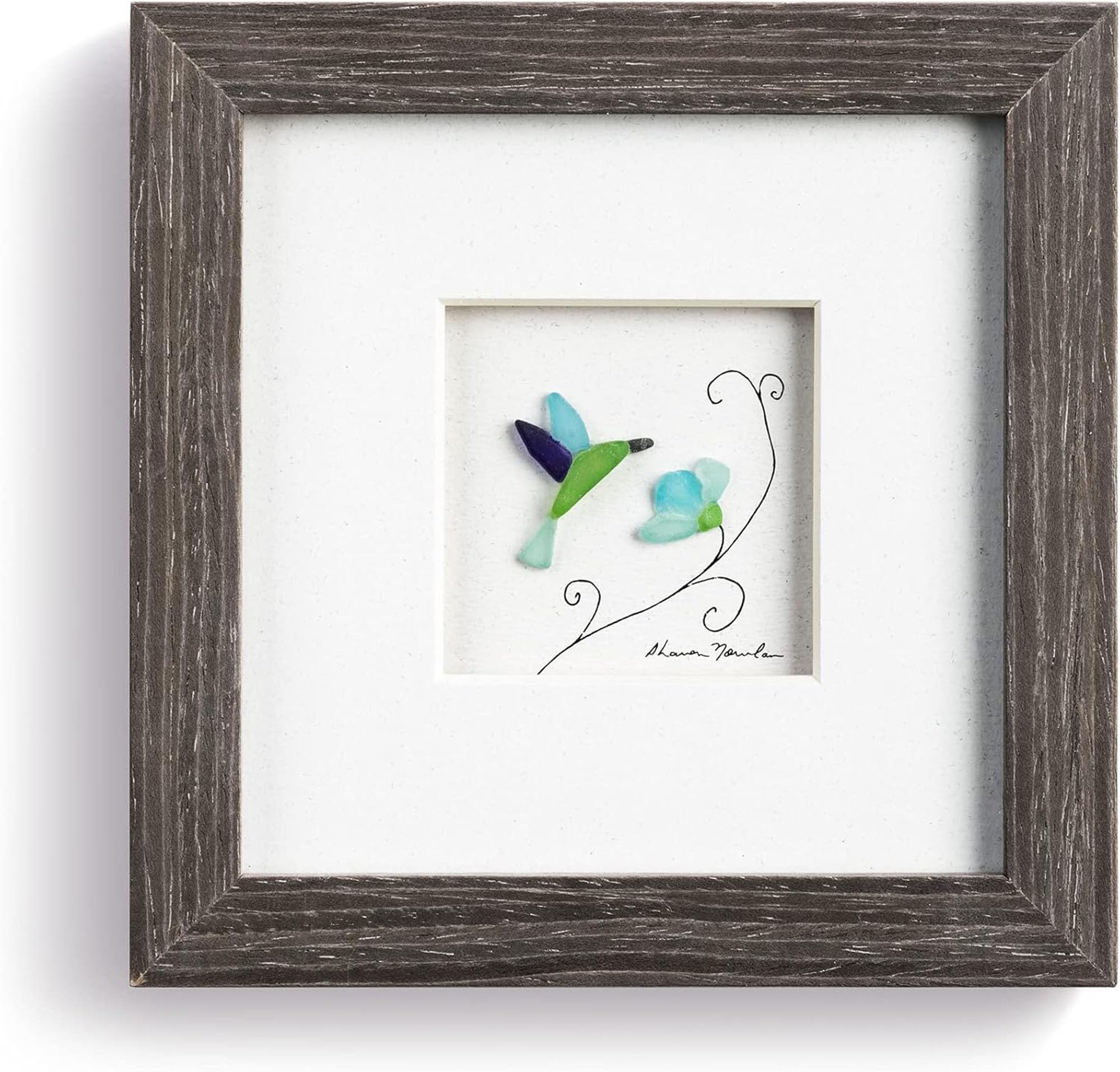 DEMDACO Tiny Moments of Wonder Wall Art by Sharon Nowlan - Hummingbird & Flower Framed Wall Art Made with a Composite Pebbles Mix - Easel Back Frame - Triangle-Style Hanger - Wood Frame