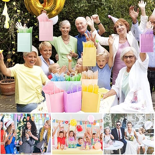 Miniatura 7 de Larcenciel 12 bolsas de regalo con papel de seda, bolsas de papel de 6 colores con asas, bolsas de regalo de fiesta de arcoíris, bolsas de dulces,