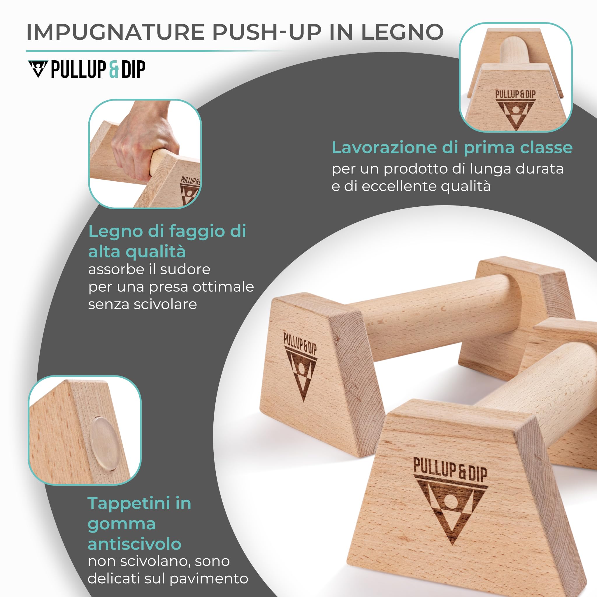 Barre per flessioni PULLUP & DIP in legno,per i polsi - maniglie ergonomiche per le mani, barre per flessioni antiscivolo per ginnastica ritmica, fitness e allenamento della parte superiore del corpo