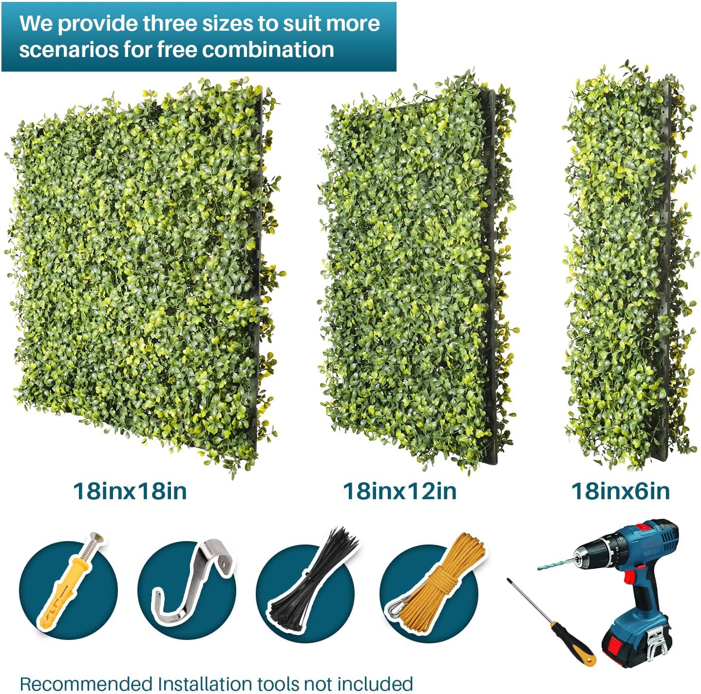 Coarbor 2 Packs 18"x18" Artificial Boxwood Grass Wall Double-Sided Grass Wall Panels Topiary Hedge Plant Wall Privacy Screen Fence Backdrop Wall Decor Hard Base for Balcony Patio Outdoor Indoor