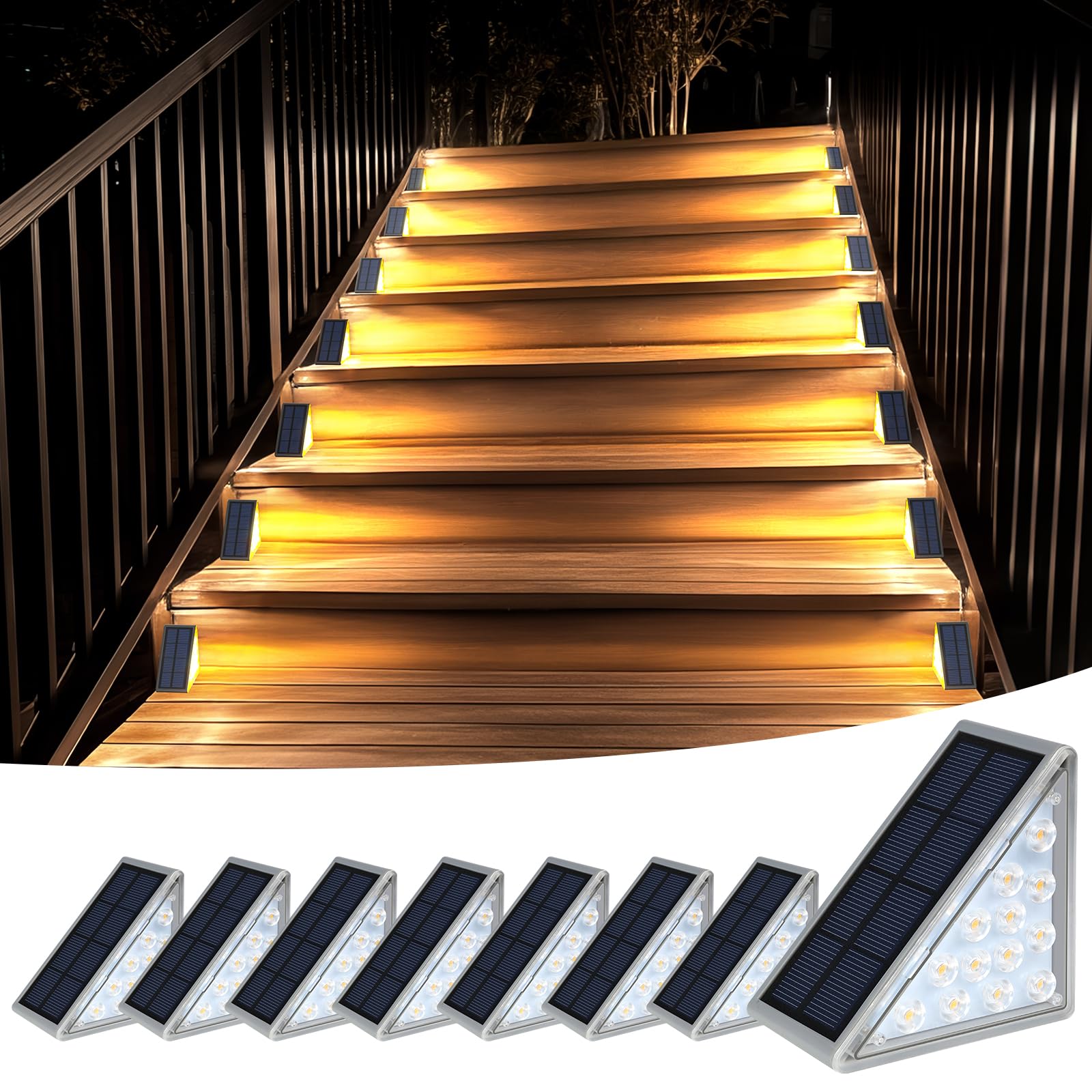 Solar-Stufenleuchten für den Außenbereich, wasserdicht, IP67, 8 Stück, Solar-Treppenlichter, LED-Außenstufenleuchten Dekor für Treppe, Deck, Vordertritt, Terrasse, Garten