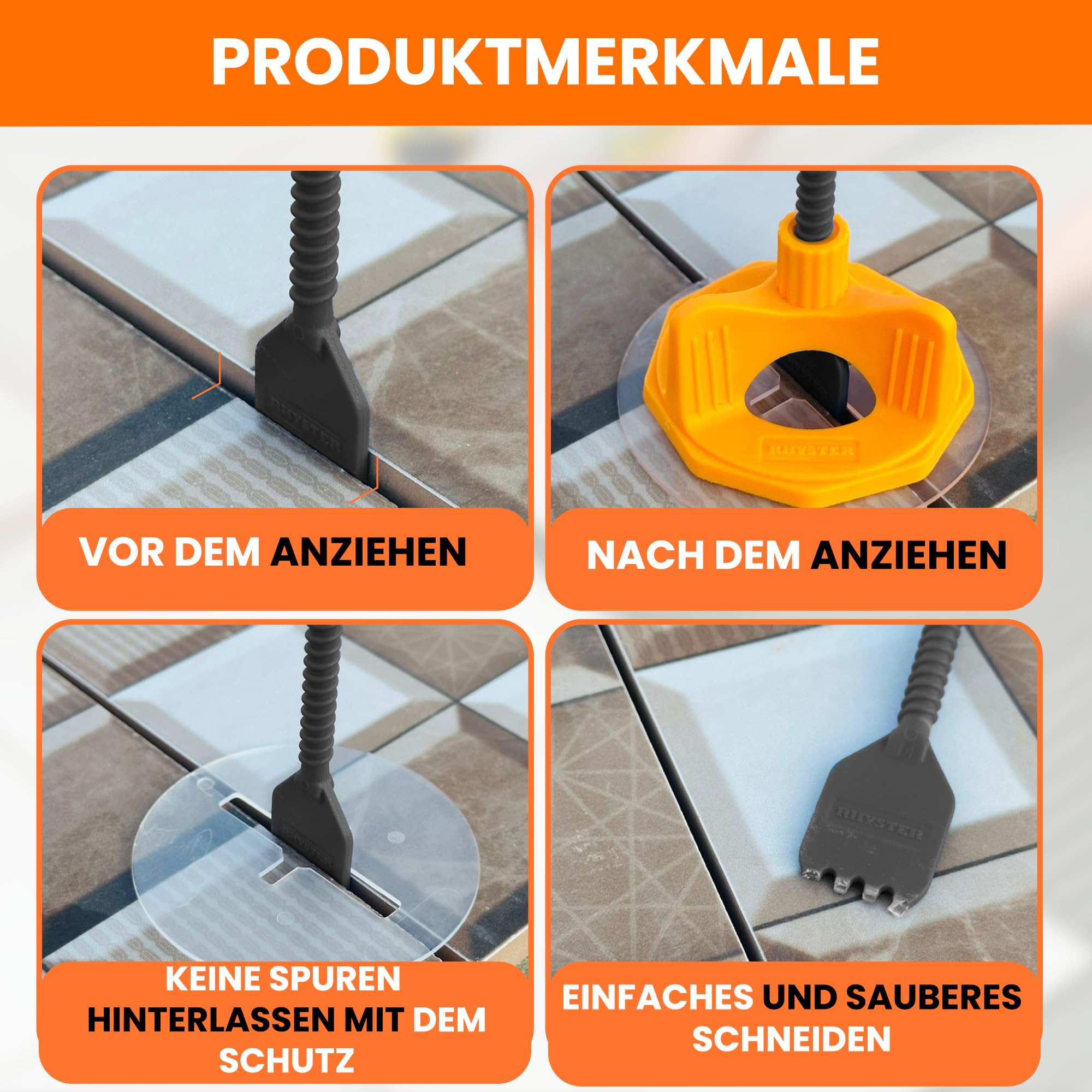 Nivelliersystem 3 mm – Starterpaket – 302 Stück – Fliesenverlegung | 100 Clips + 100 Scheiben + 100 Schutzvorrichtungen + Hammer + Wasserwaage gratis.