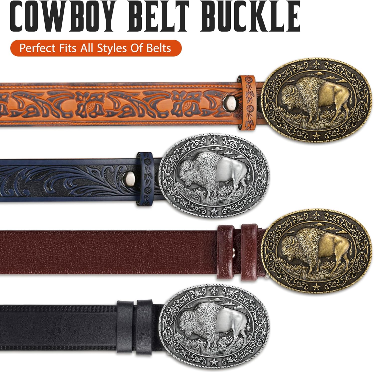 Superkred Mens Belt Buckle Western Cowboy - Texas Bull Western Belt Buckle for Men Cowboy Rodeo Country Belts Buckles - Image 8