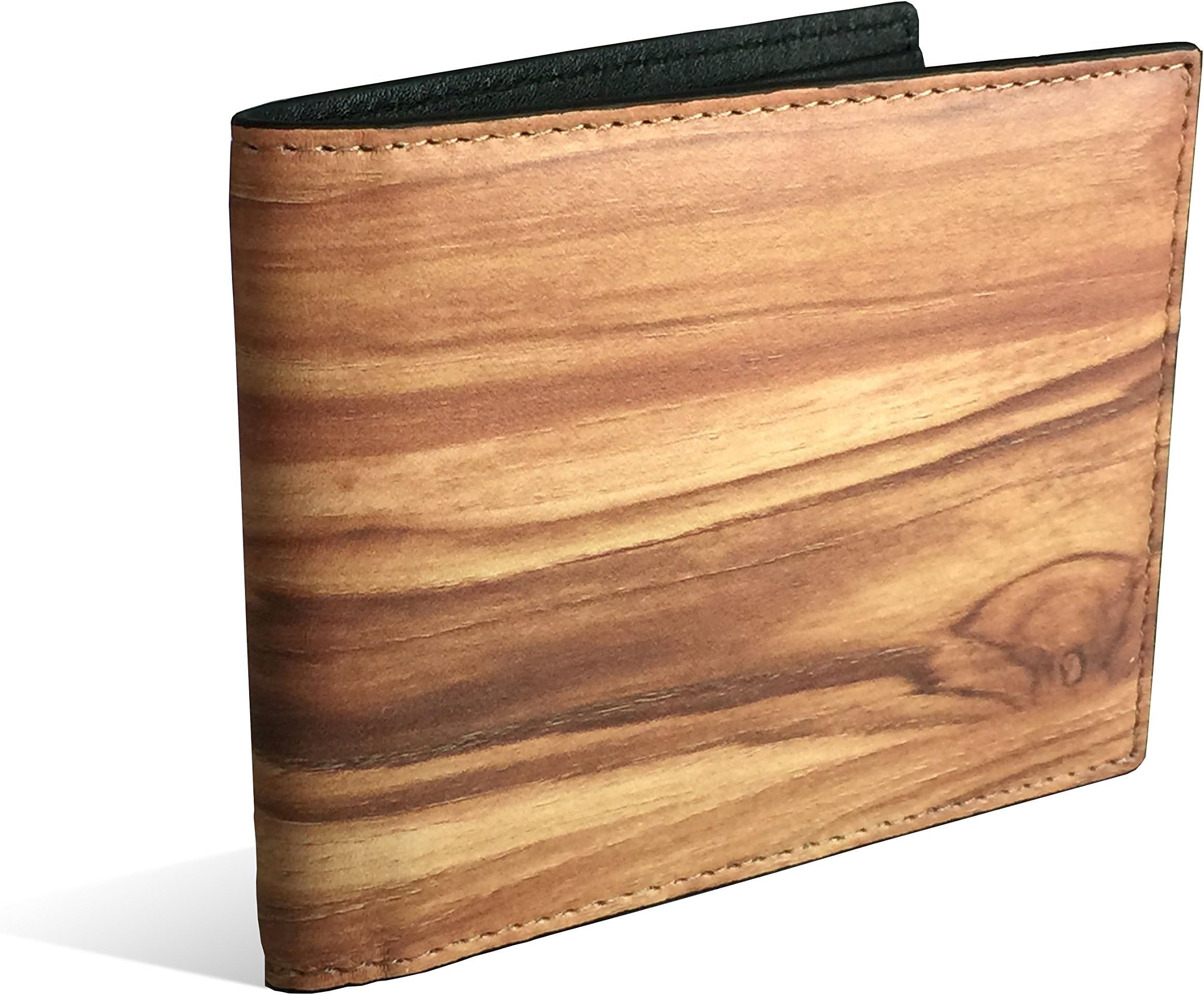 RFID Blocking Modern Bifold Wallet with Wood, Concrete, and Architectural Design Finish (Wood)