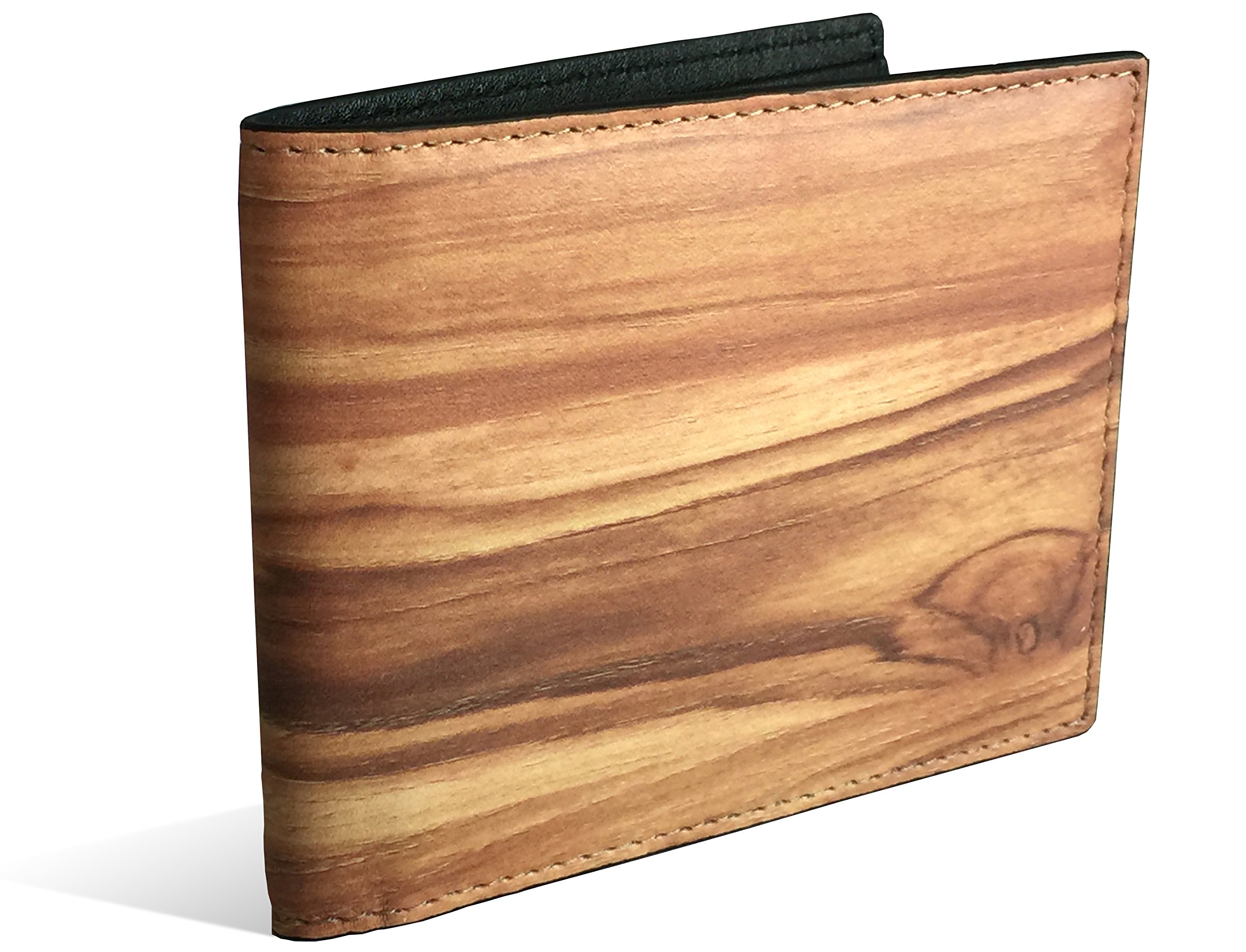 RFID Blocking Modern Bifold Wallet with Wood, Concrete, and Architectural Design Finish (Wood)