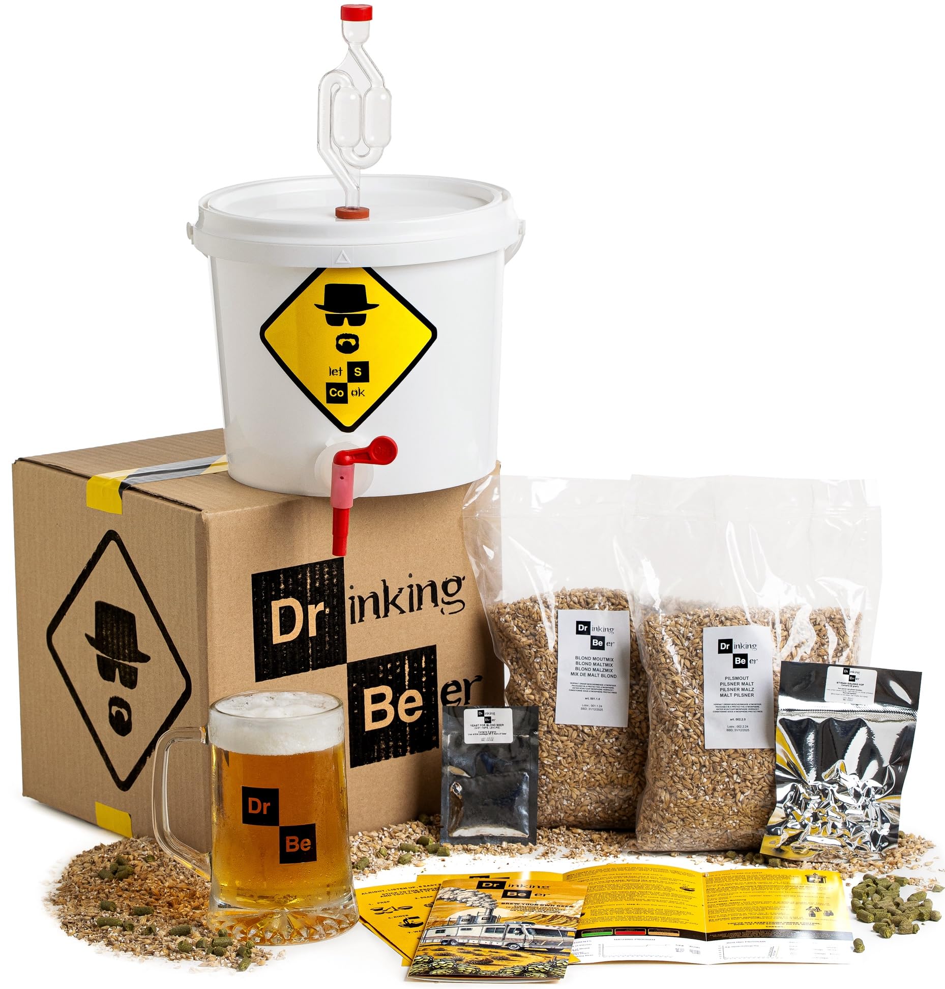 Drinking Beer™ Kit de Elaboración de Cerveza “Beer Lab” | Kit Básico para 5 Litros | 6.4% Vol. | Kit de Cerveza Artesanal | Regalo Original para Amantes de la Cerveza | Ideal para Hacer Cerveza en Cas