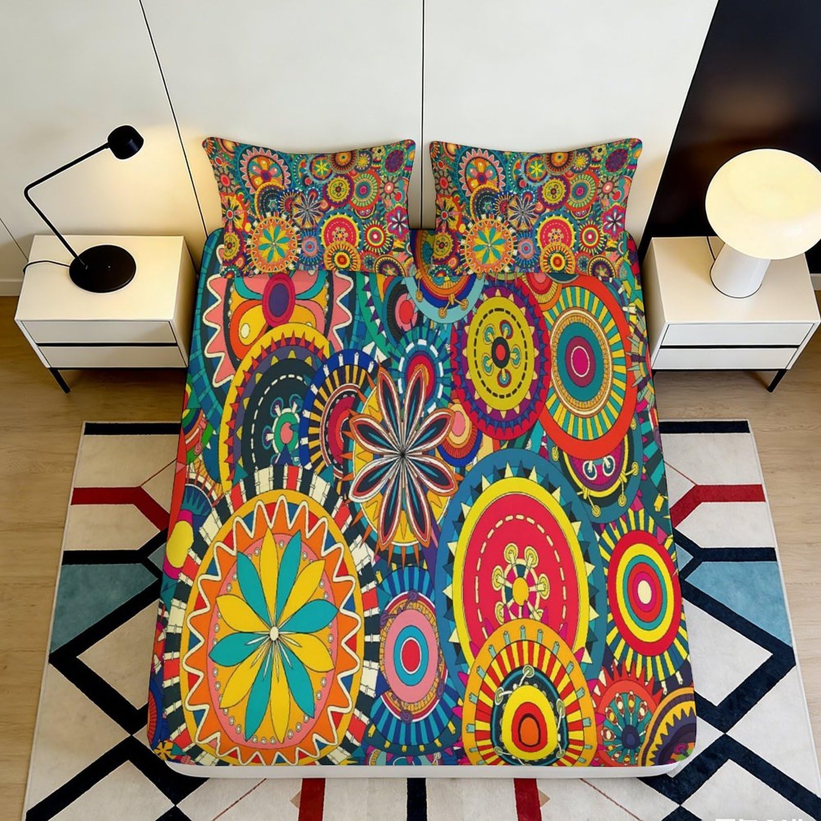 Pnayamiorkfel Style-10 3D Printed Mandala Carnival Fitted Sheet Microfiber Colourful Geometric Mattress Cover For Bedroom Dorm Decor 90X200x25cm