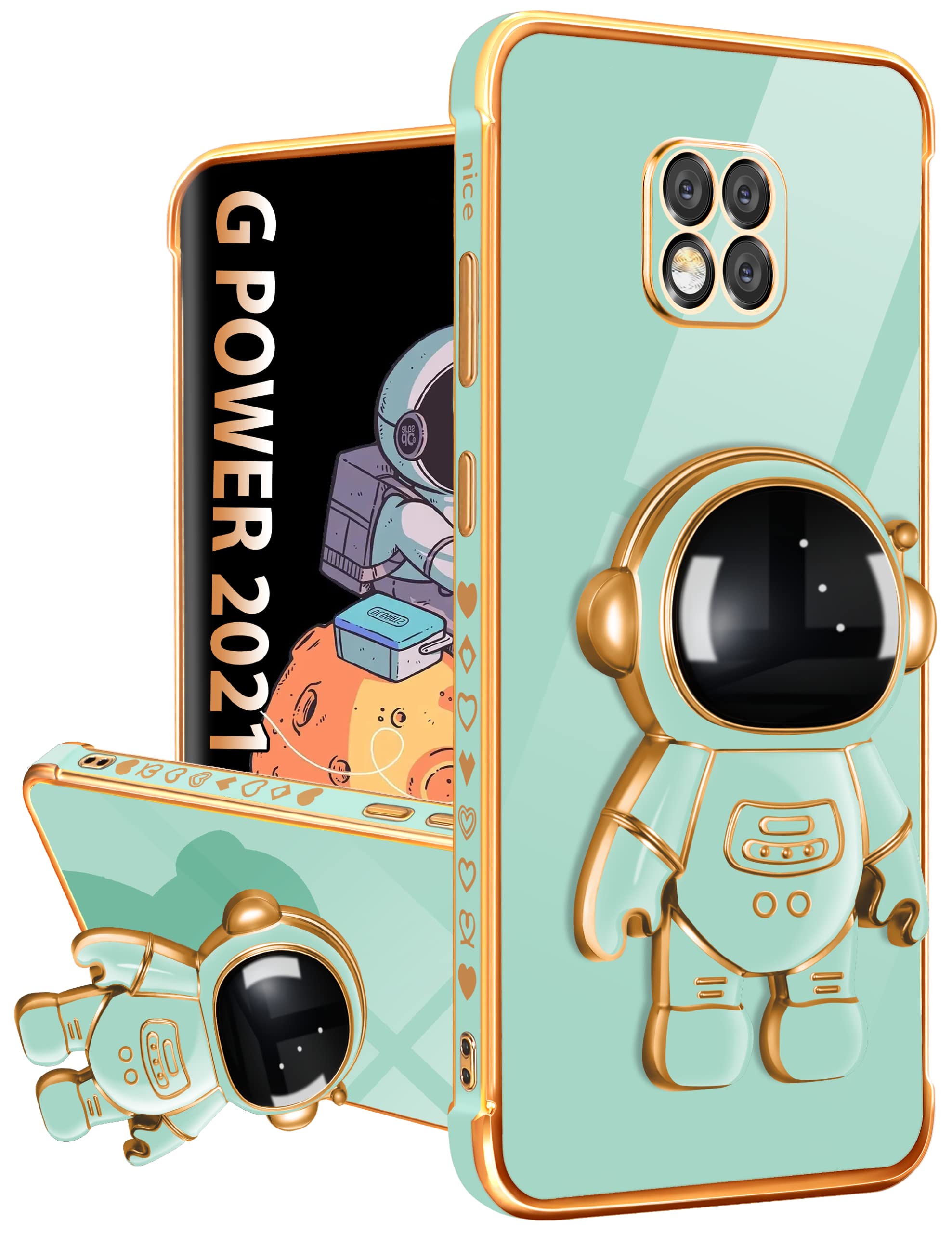 Buleens Astronaut Phone Case For Moto G Power 2021 - Cute Girly Stand Cover With Gold Corners