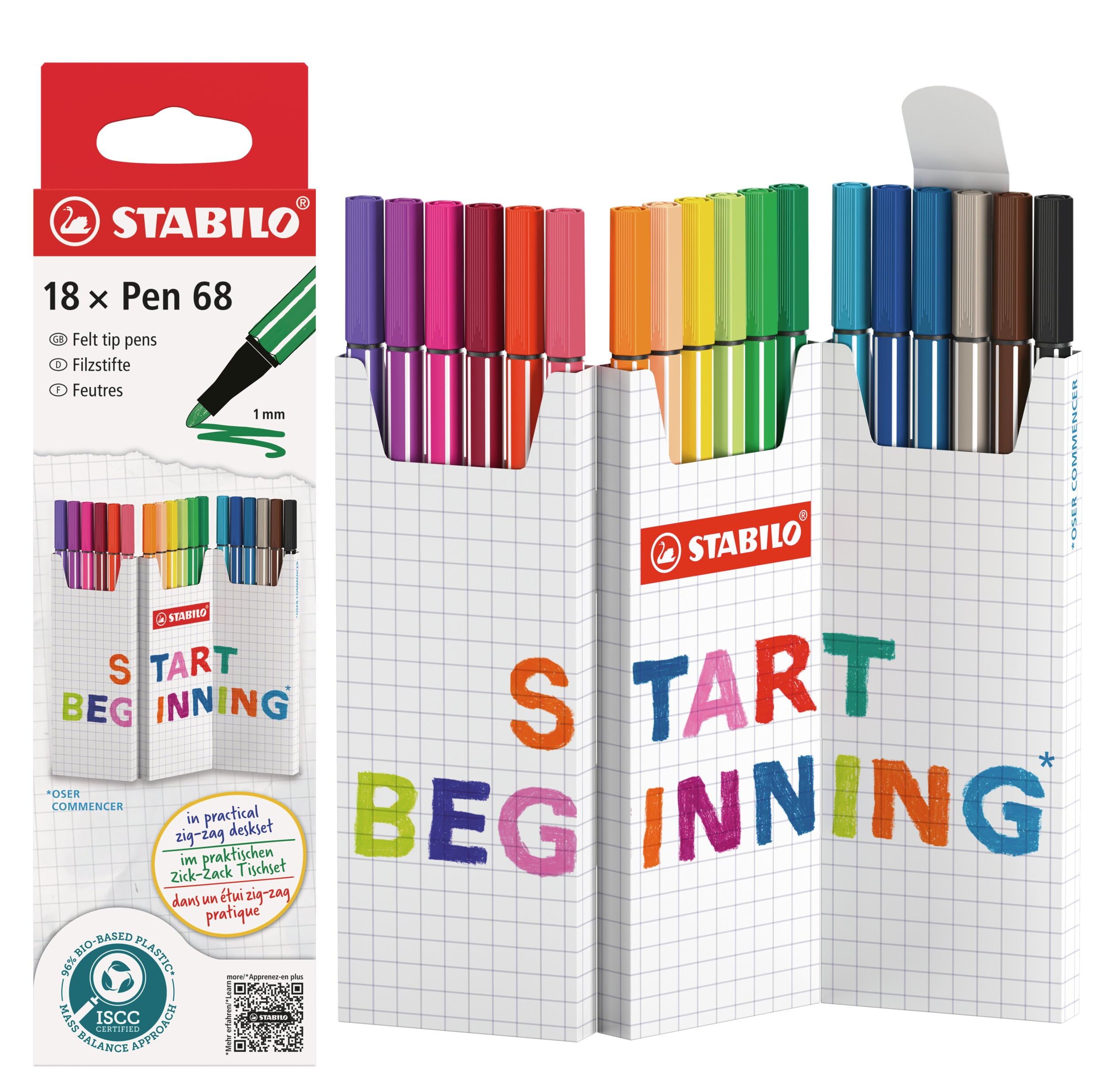 STABILO Premium-Filzstift Pen 68 – 18er Set (Zick-Zack-Tischset)