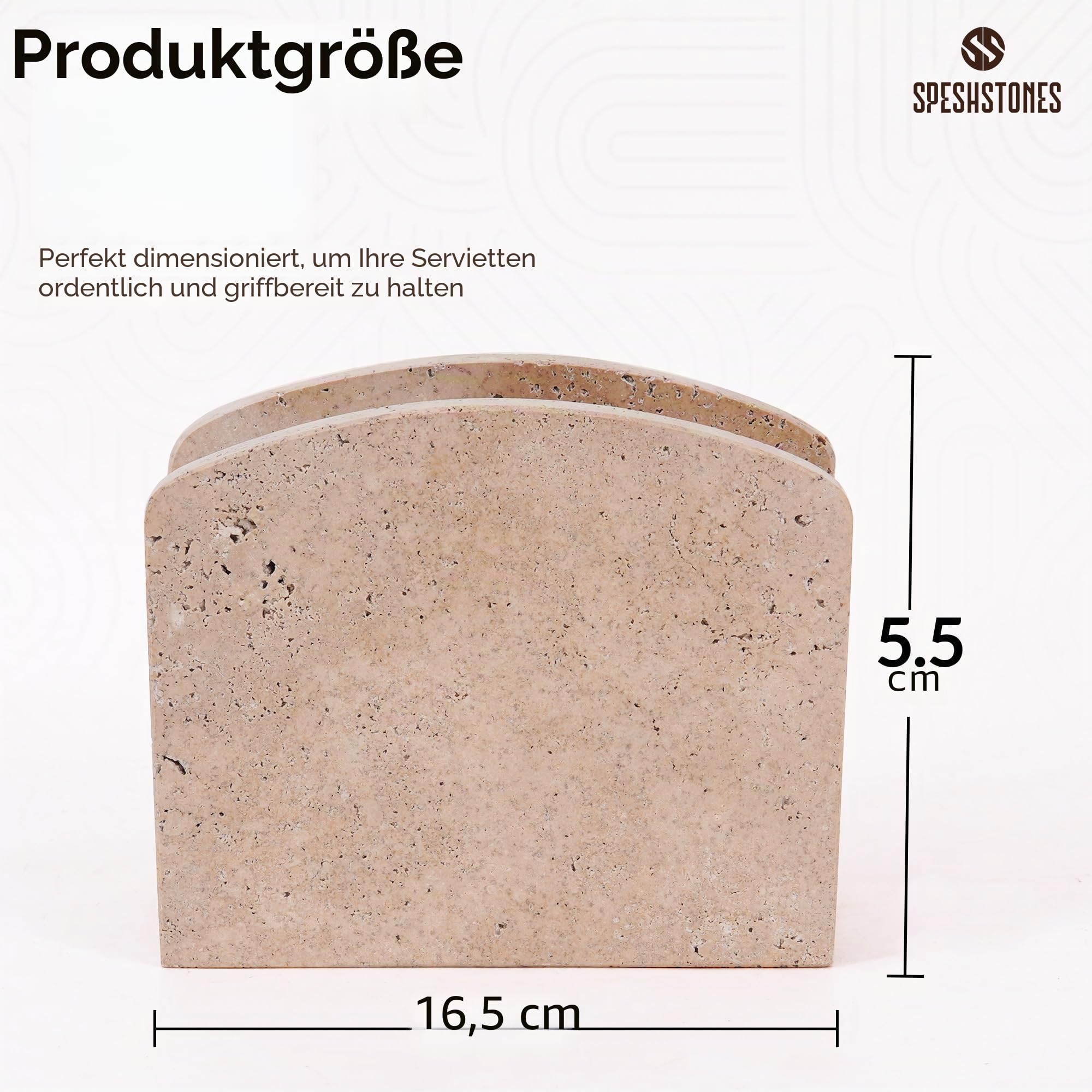 Marmor-Serviettenhalter, 16,5 cm, handgefertigter Travertin-Serviettenhalter für den Tisch, Steinpapier-Servietten-Organizer für Küche, Arbeitsplatte und Badezimmer