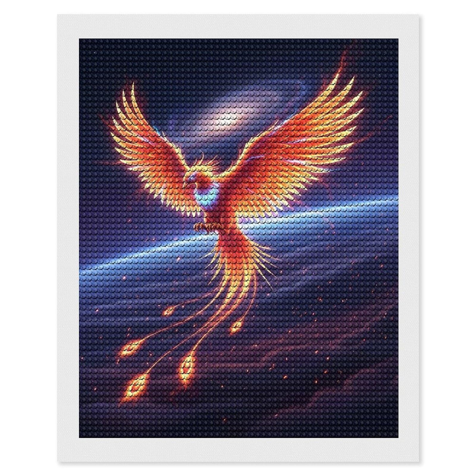 Junmoney Fiery Phoenix Rising in Space Diamond Painting Canvas Set 16"x20", for Adults, Sparkling Round Gems, Thoughtful Handmade Gift, Modern Decor