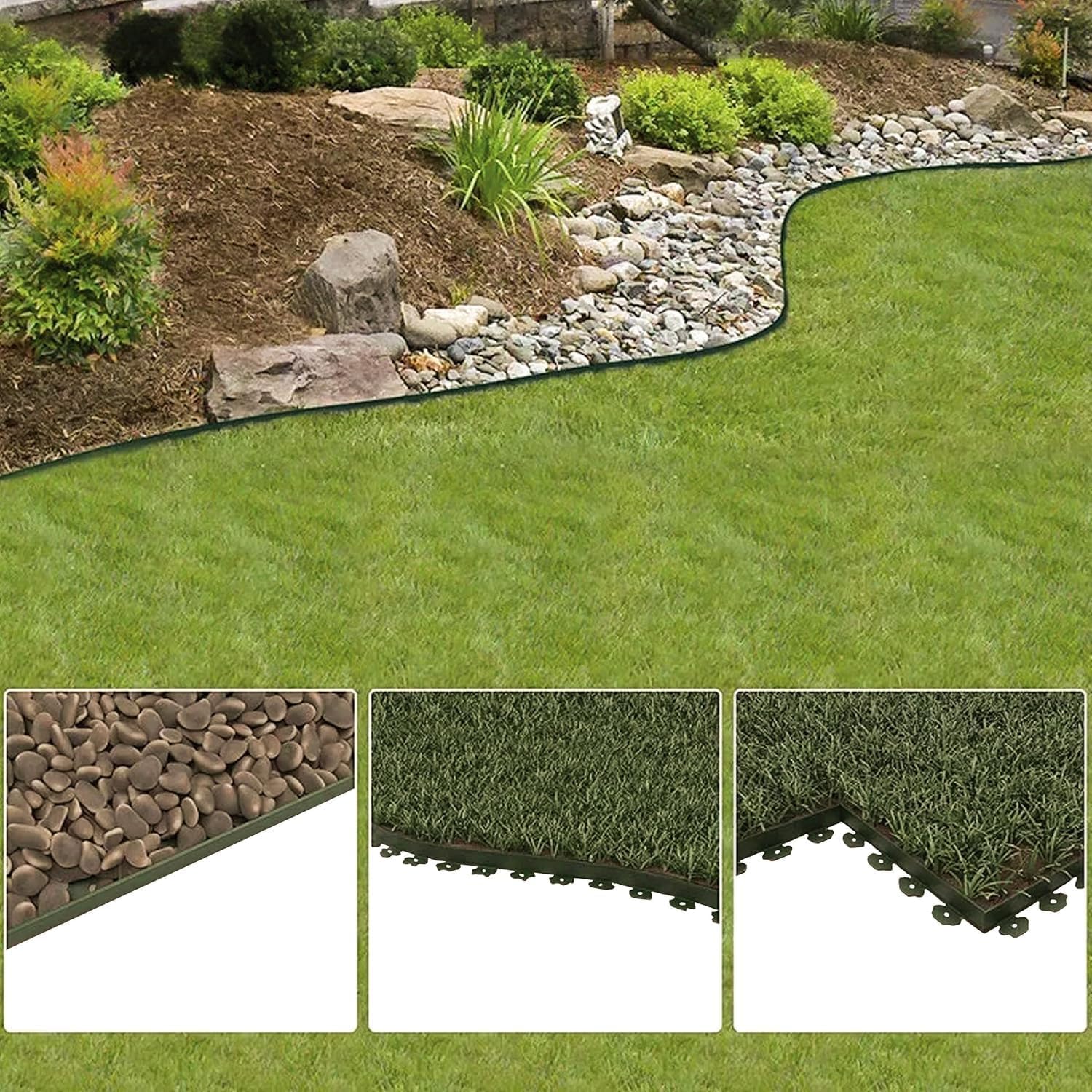 H&F Heimtextilien 3er Set Rasenkante Kunststoff Schwarz - Gesamtlänge 60 m (3×20 m) - 5 cm hoch, 5 cm tief - inkl. 180 Erdanker