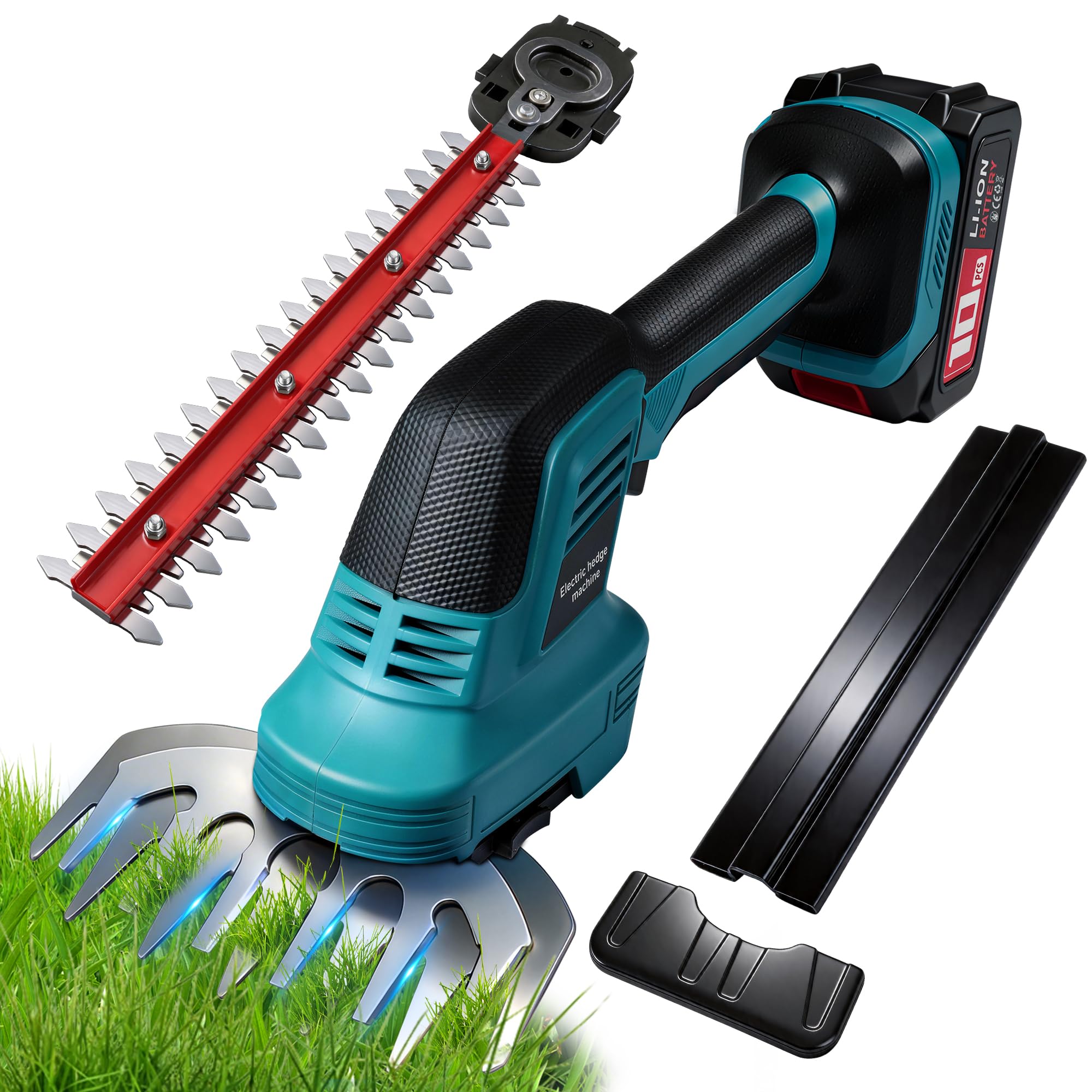 AearKing Taille Haie Electrique,2 en 1 Cisaille à Gazon sur Batterie Rechargeable,Taille Haie Electrique sans Fil avec 1x4000mAh Batterie,32cm Taille Haie et 15cm Cisaille de Jardin,Coupe Bordure