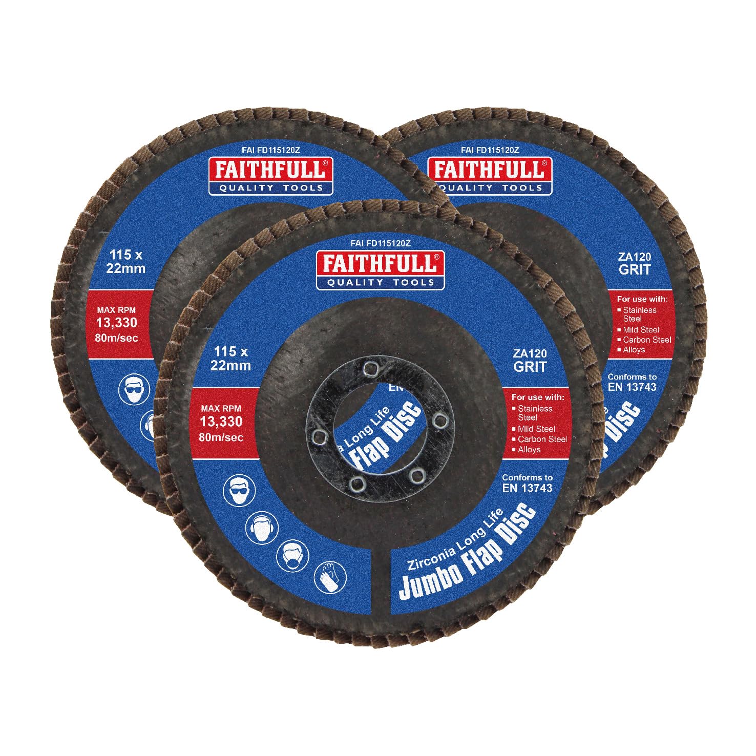 Faithfull Zirconia Abrasive Jumbo Flap Disc 115 X 22mm 120 Grit (3 Pack) from B&Q