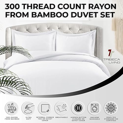 Miniatura 3 de Tribeca Living 300 Thread Count Rayon from Bamboo Oversized Duvet Cover Set King White (BAM300DUVKIWH)