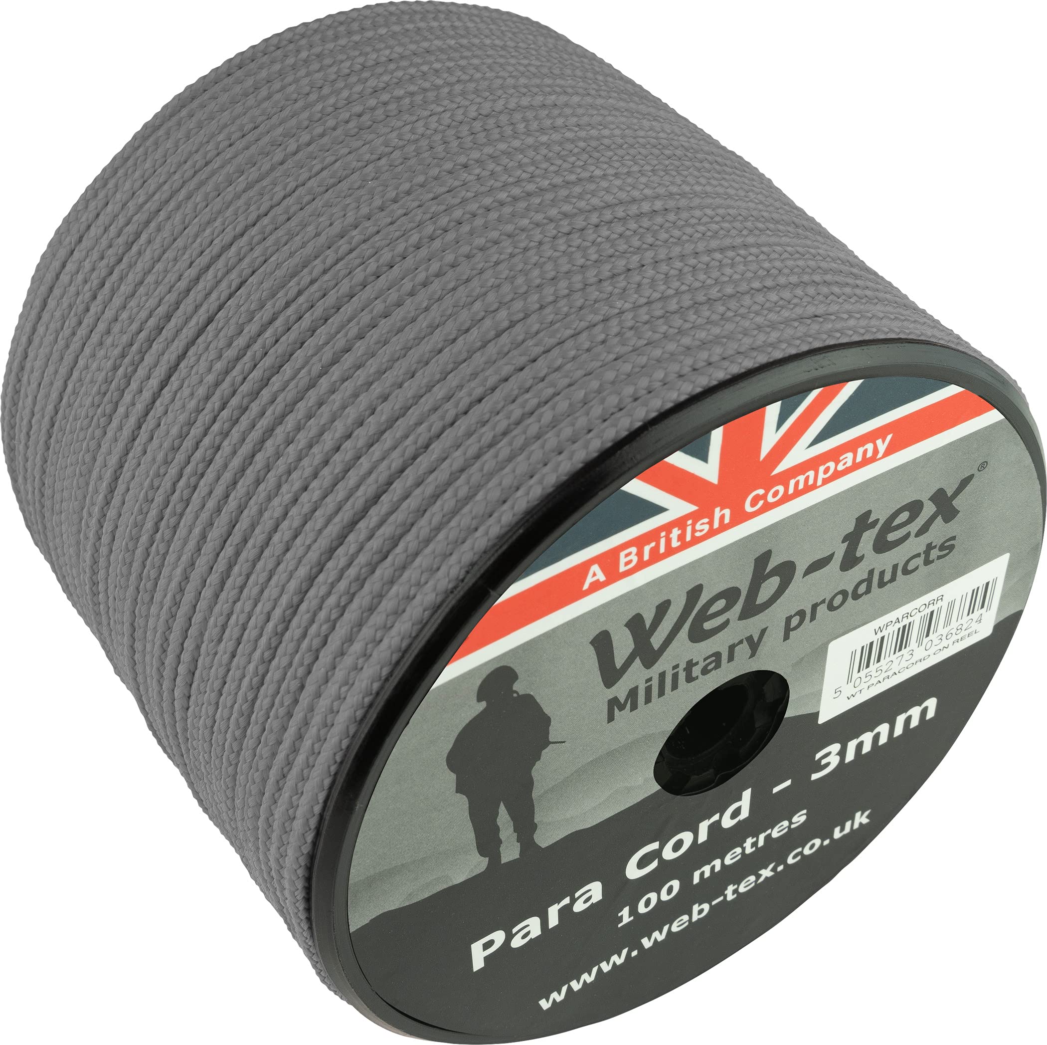 Web-tex - Rouleau de paracorde - 100 mètres/Ø 3 mm - Gris