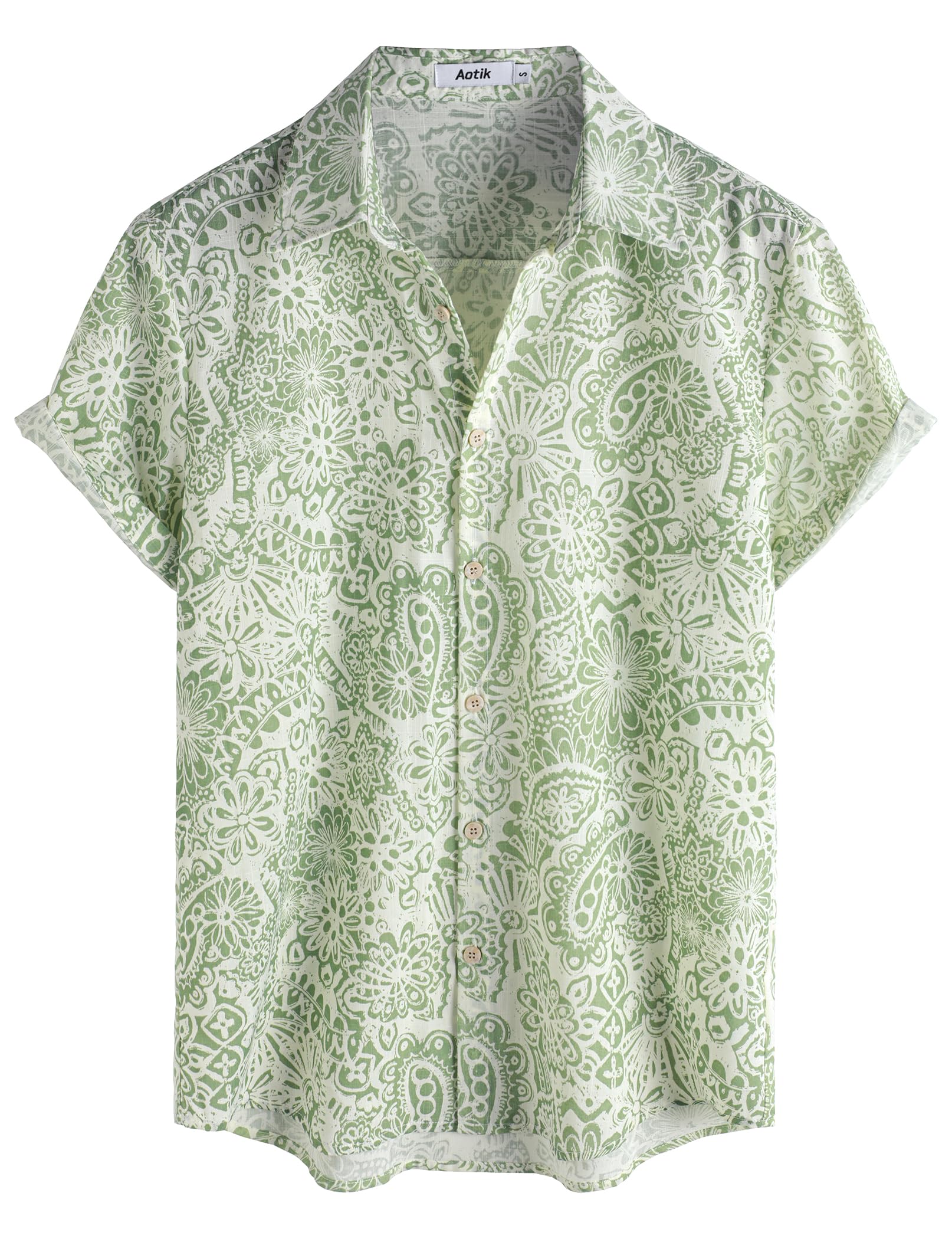 AOTIK Mens Hawaiian Shirt Short Sleeve Button Down Cotton Floral Shirts Casual Tropical Beach Summer Shirts