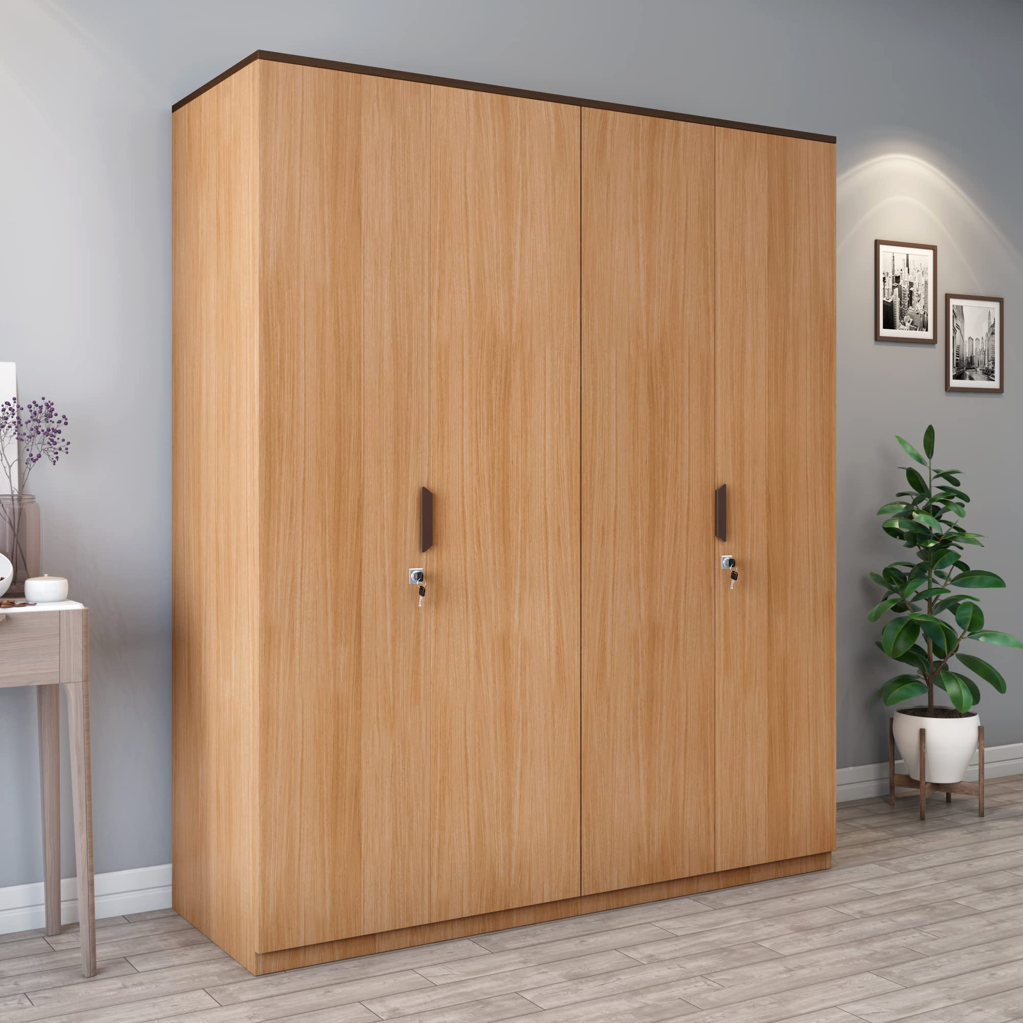 @home by Nilkamal Engineered Wood Wardrobe (Urban Teak) | 1 Year Warranty (Milford Without Mirror, 4 Door) (B0B3121SH2) Amazon Price History, Amazon Price Tracker