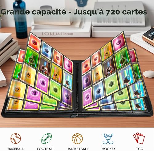 Old Canal Classeur Carte, Rangement Carte de 30 pages de 720 Cartes, Album Carte avec Fermeture éclair de et Durable, Porte Cartes pour MTG, TCG, Compatible avec diverses cartes à collectionner(Noir) - 5